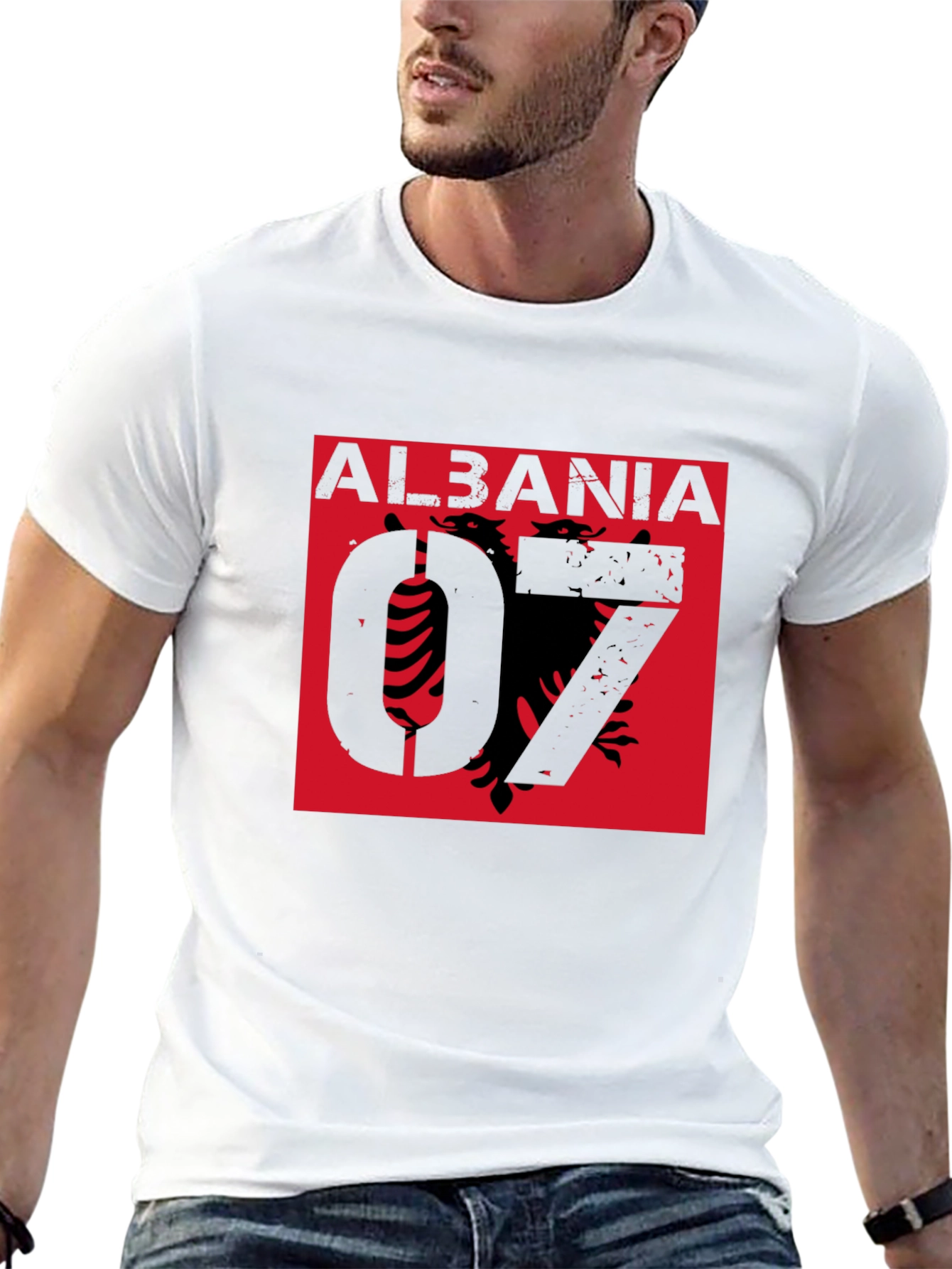 Albania Graphic Tee - Distressed Design on Black