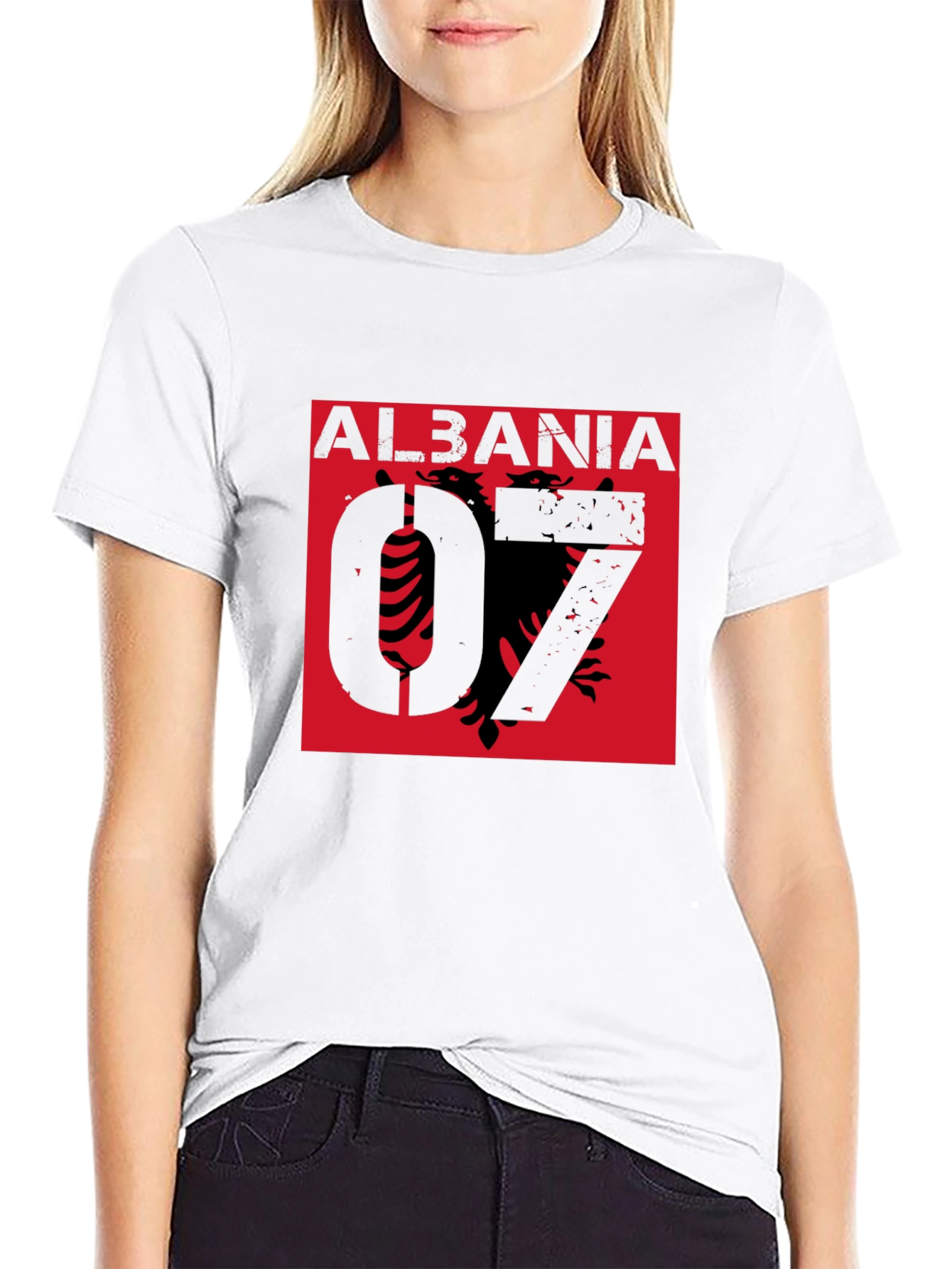 Albania Graphic Tee - Distressed Design on Black