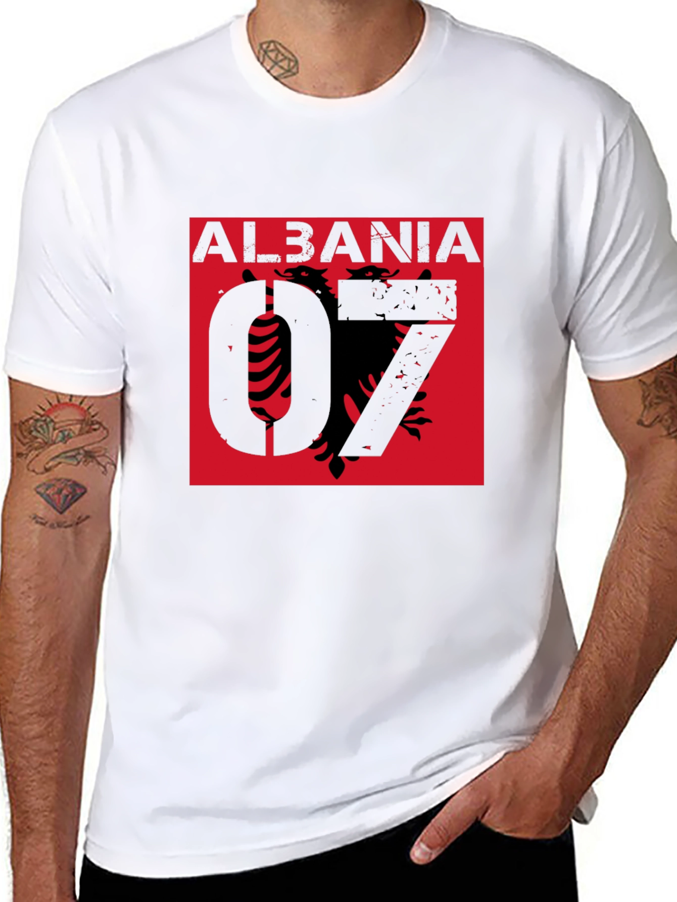 Albania Graphic Tee - Distressed Design on Black