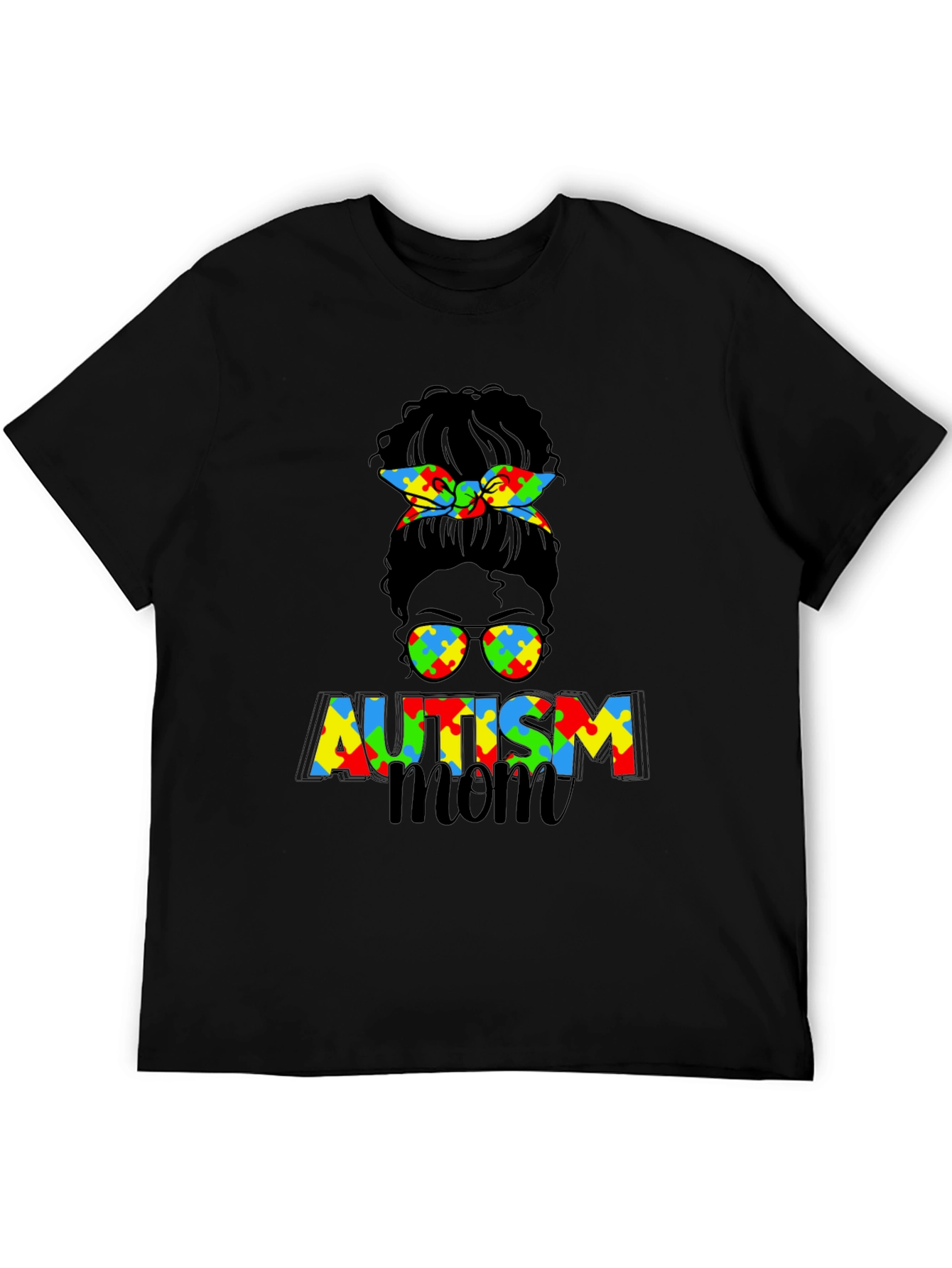 Autism Mom Messy Bun Graphic Tee