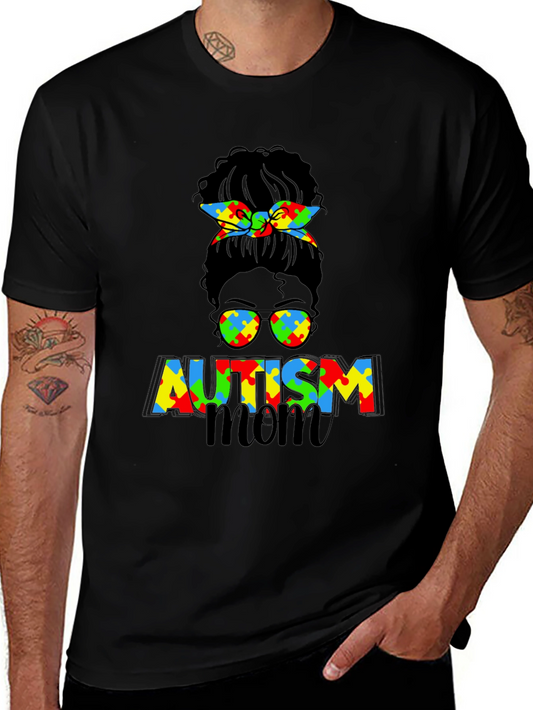 Autism Mom Messy Bun Graphic Tee