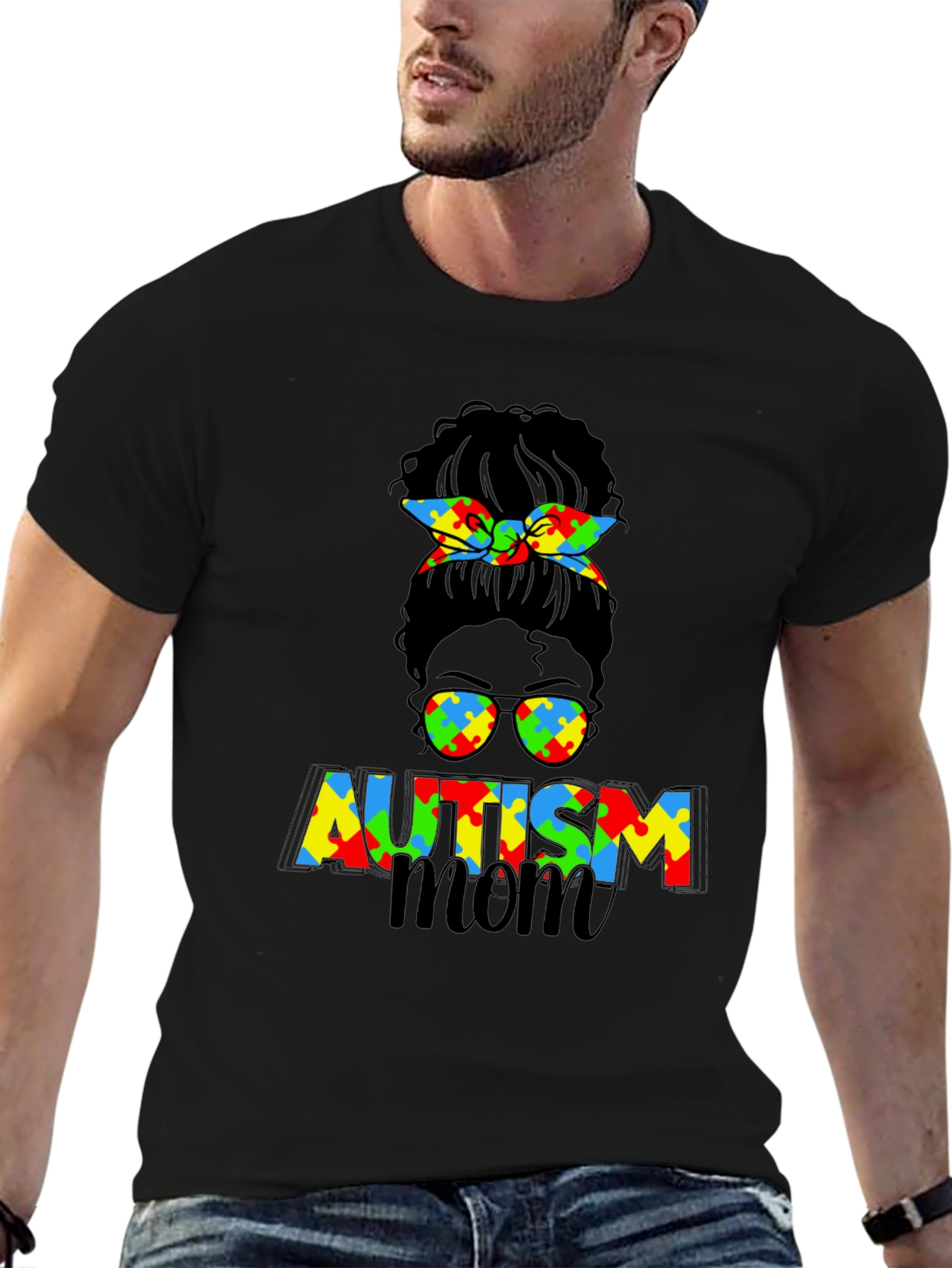Autism Mom Messy Bun Graphic Tee