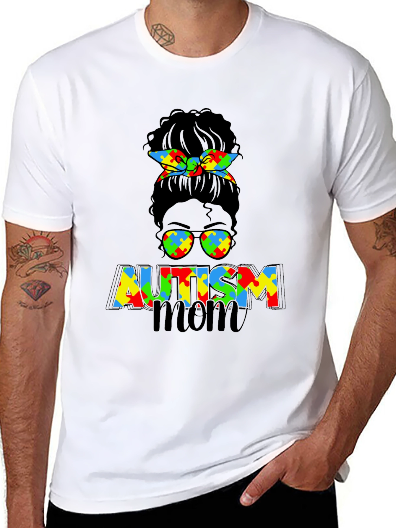 Autism Mom Messy Bun Graphic Tee