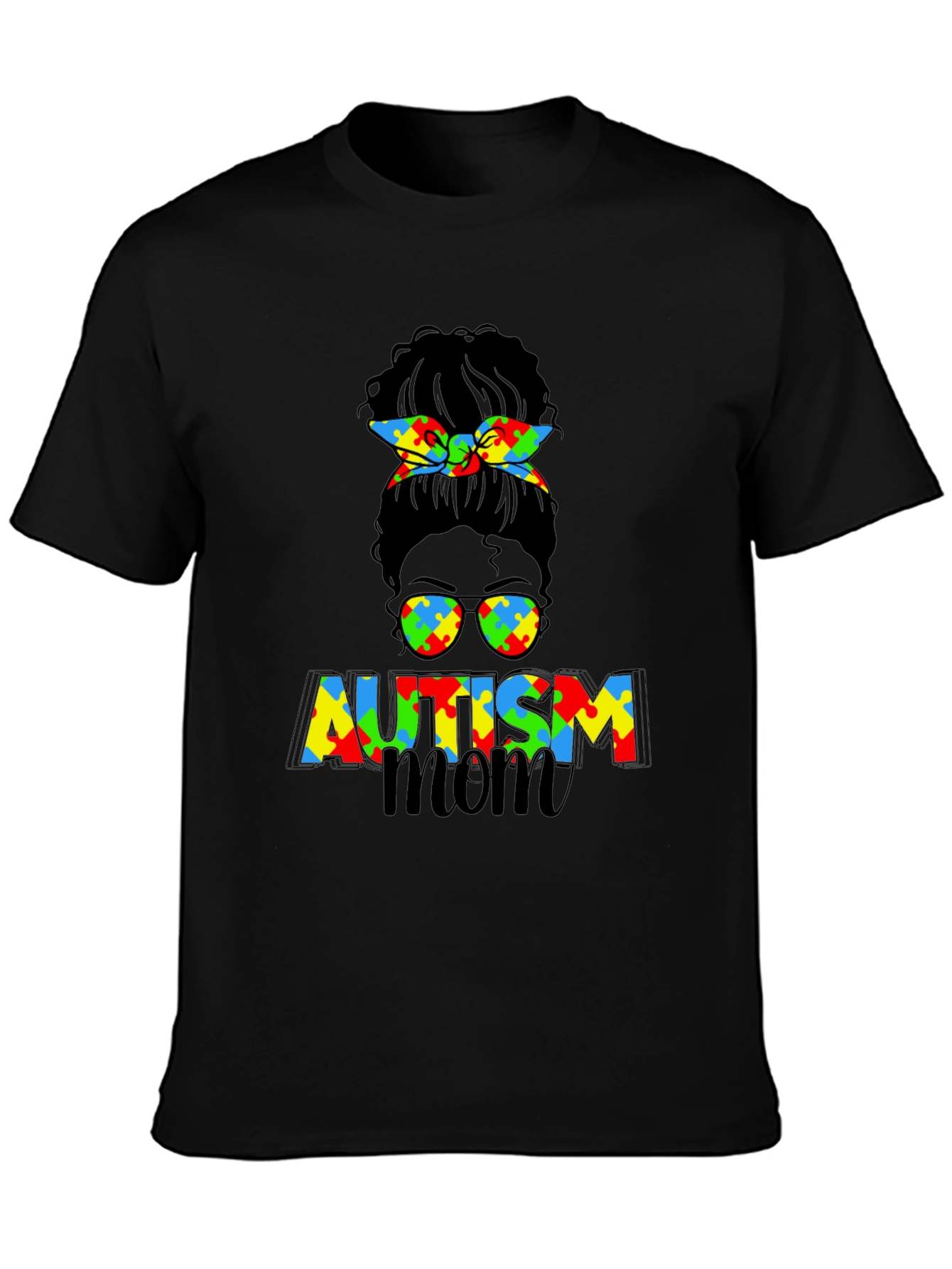 Autism Mom Messy Bun Graphic Tee