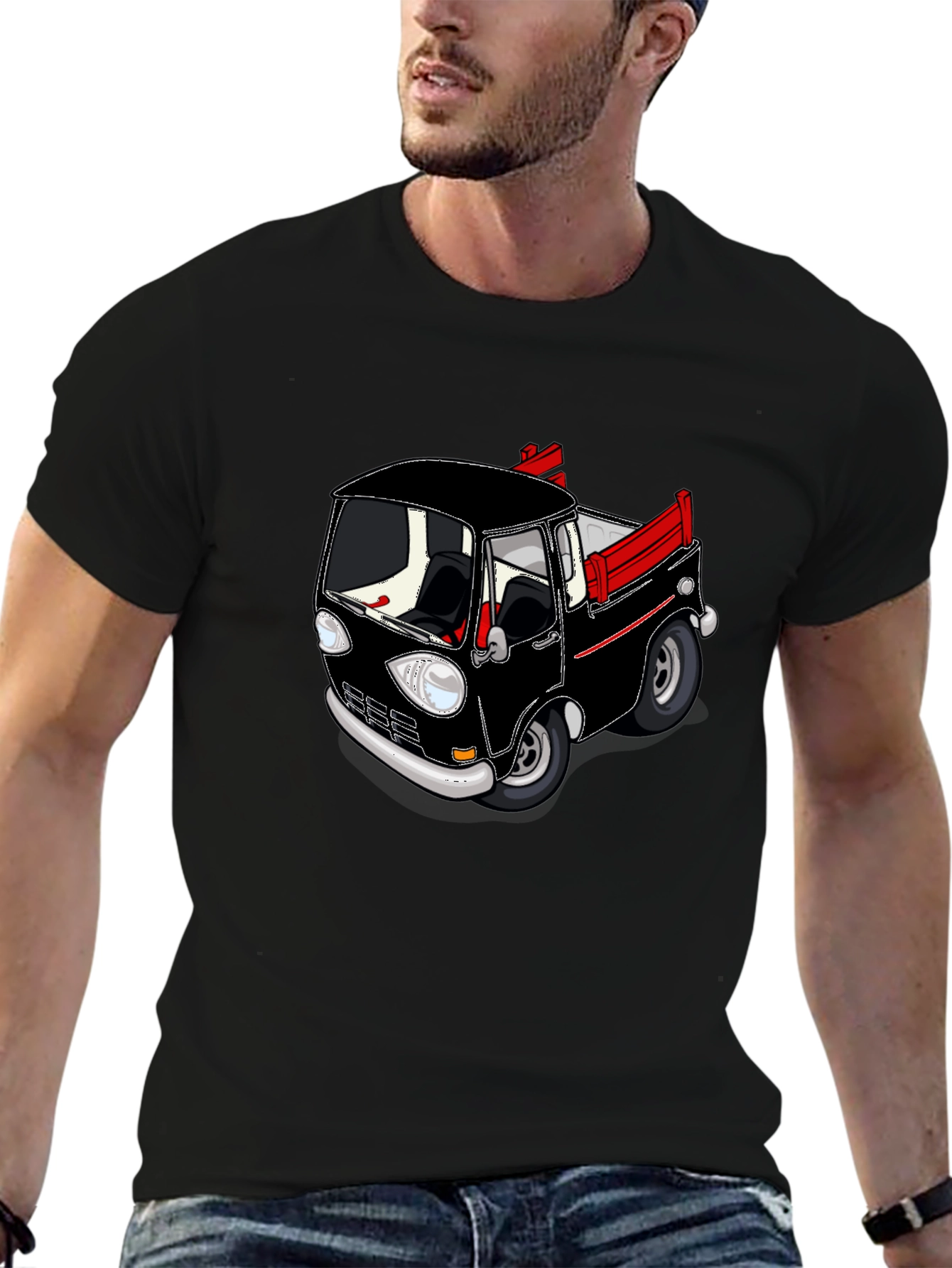 Cartoon Truck Black T-Shirt
