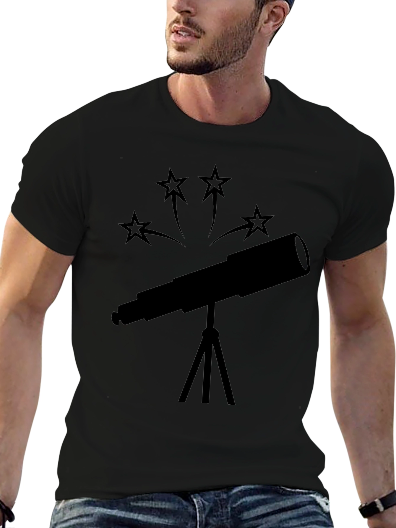 Telescope Star Gazer Black T-Shirt