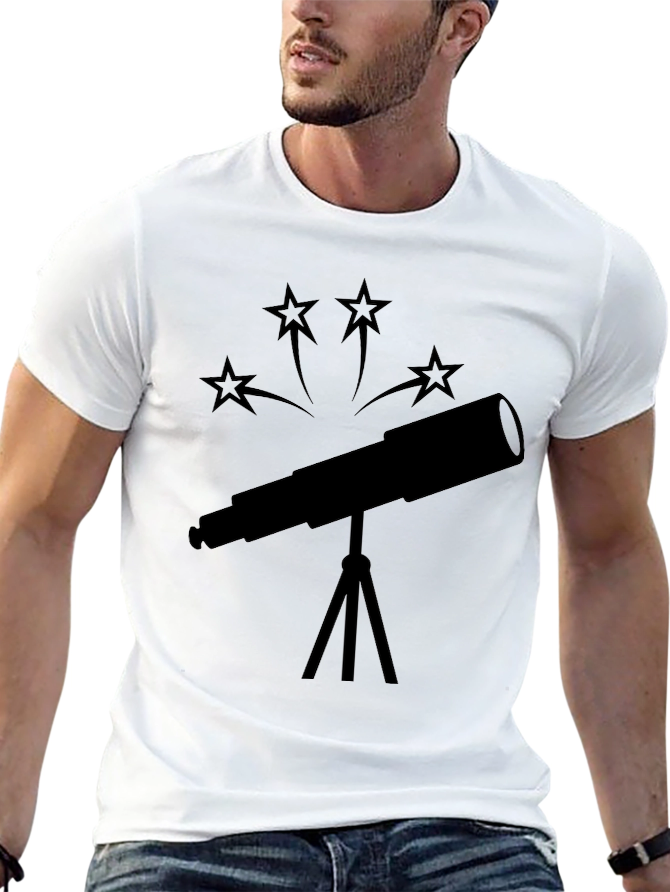 Telescope Star Gazer Black T-Shirt