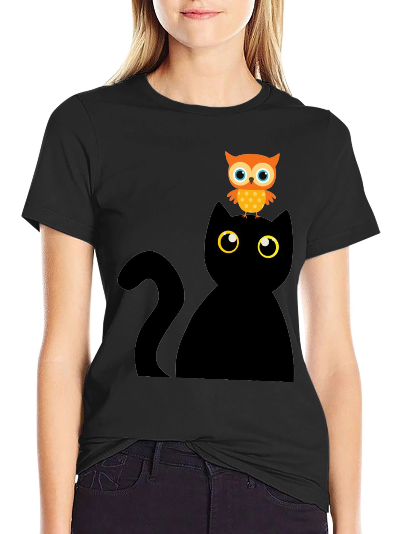 Black Cat & Owl Graphic Tee