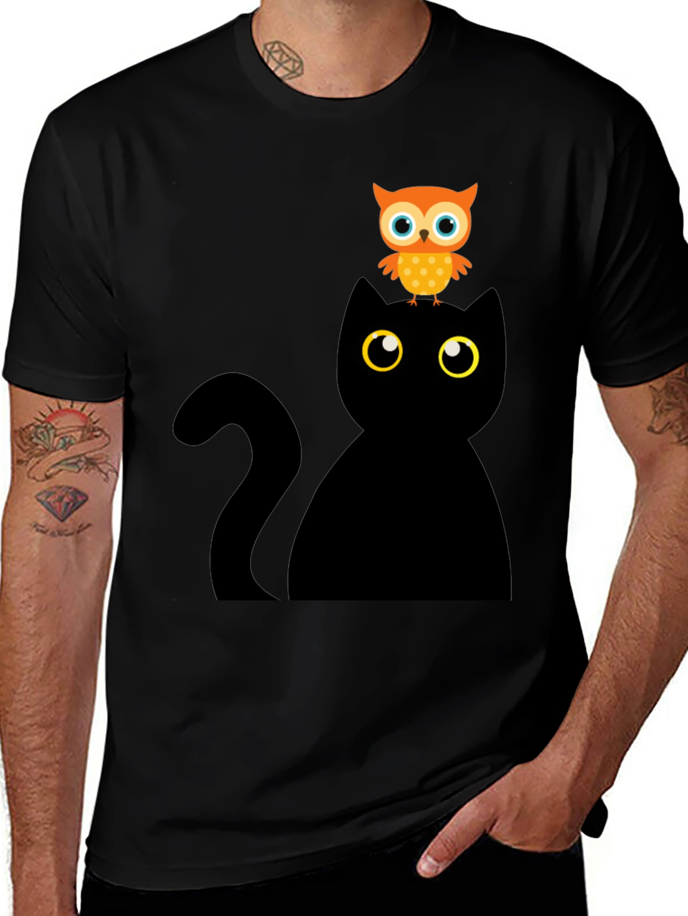 Black Cat & Owl Graphic Tee