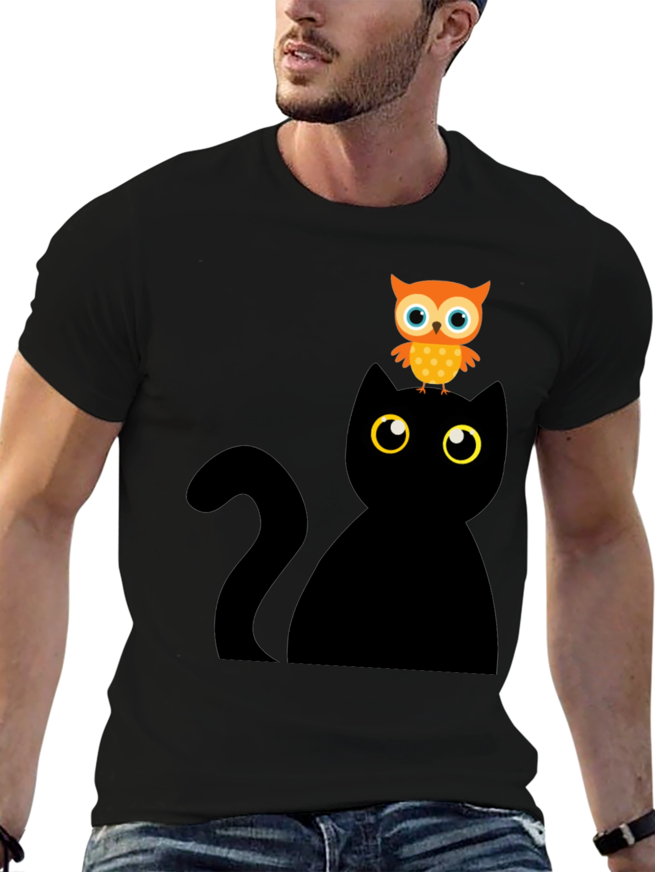 Black Cat & Owl Graphic Tee