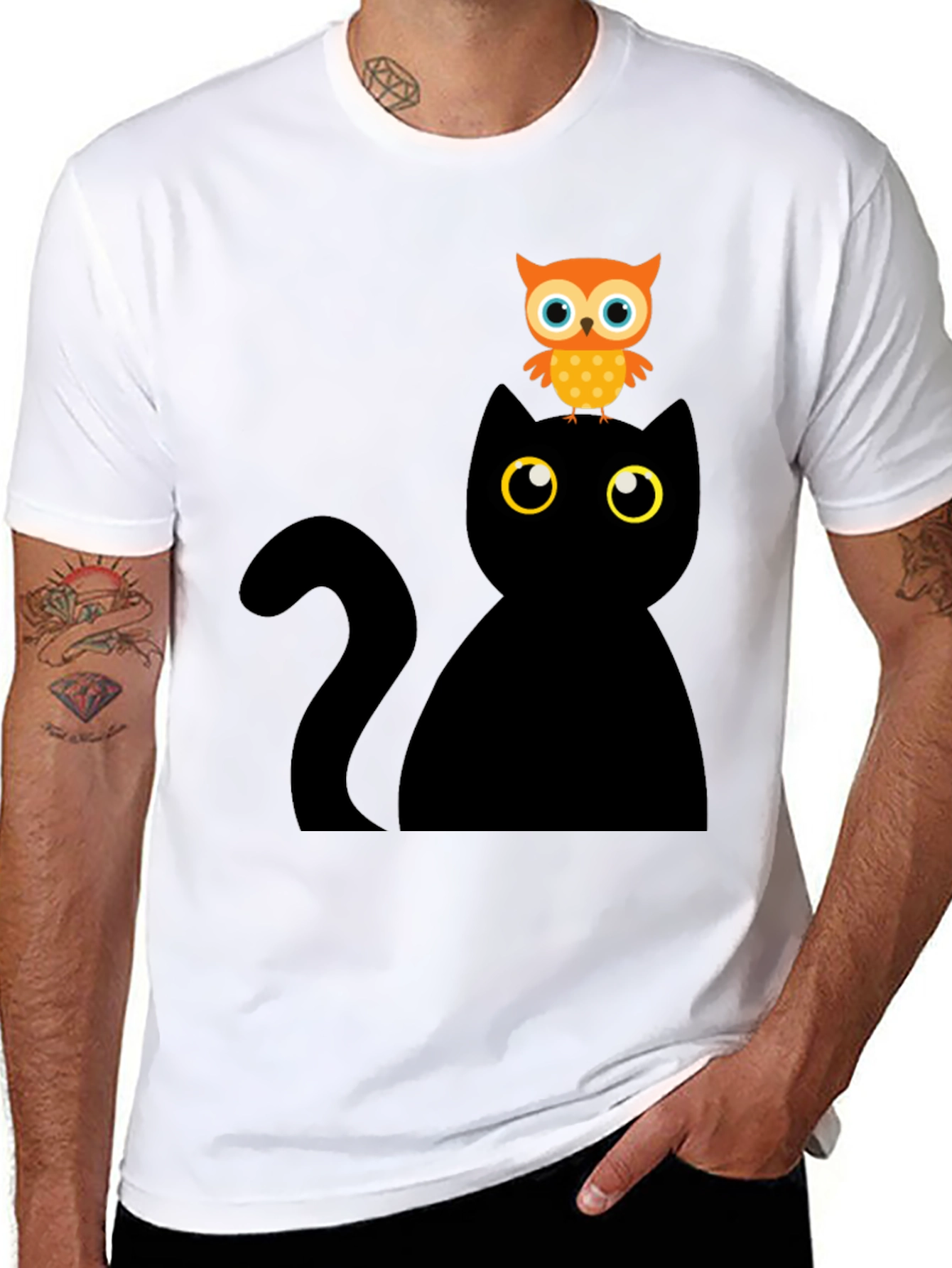 Black Cat & Owl Graphic Tee
