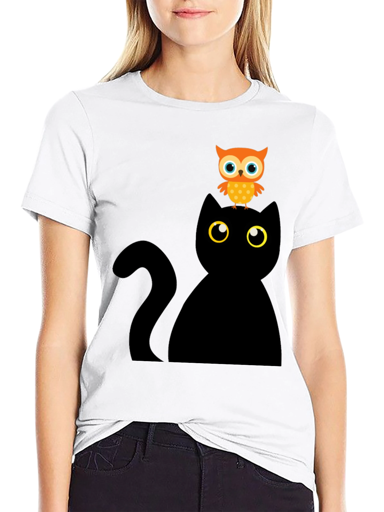Black Cat & Owl Graphic Tee