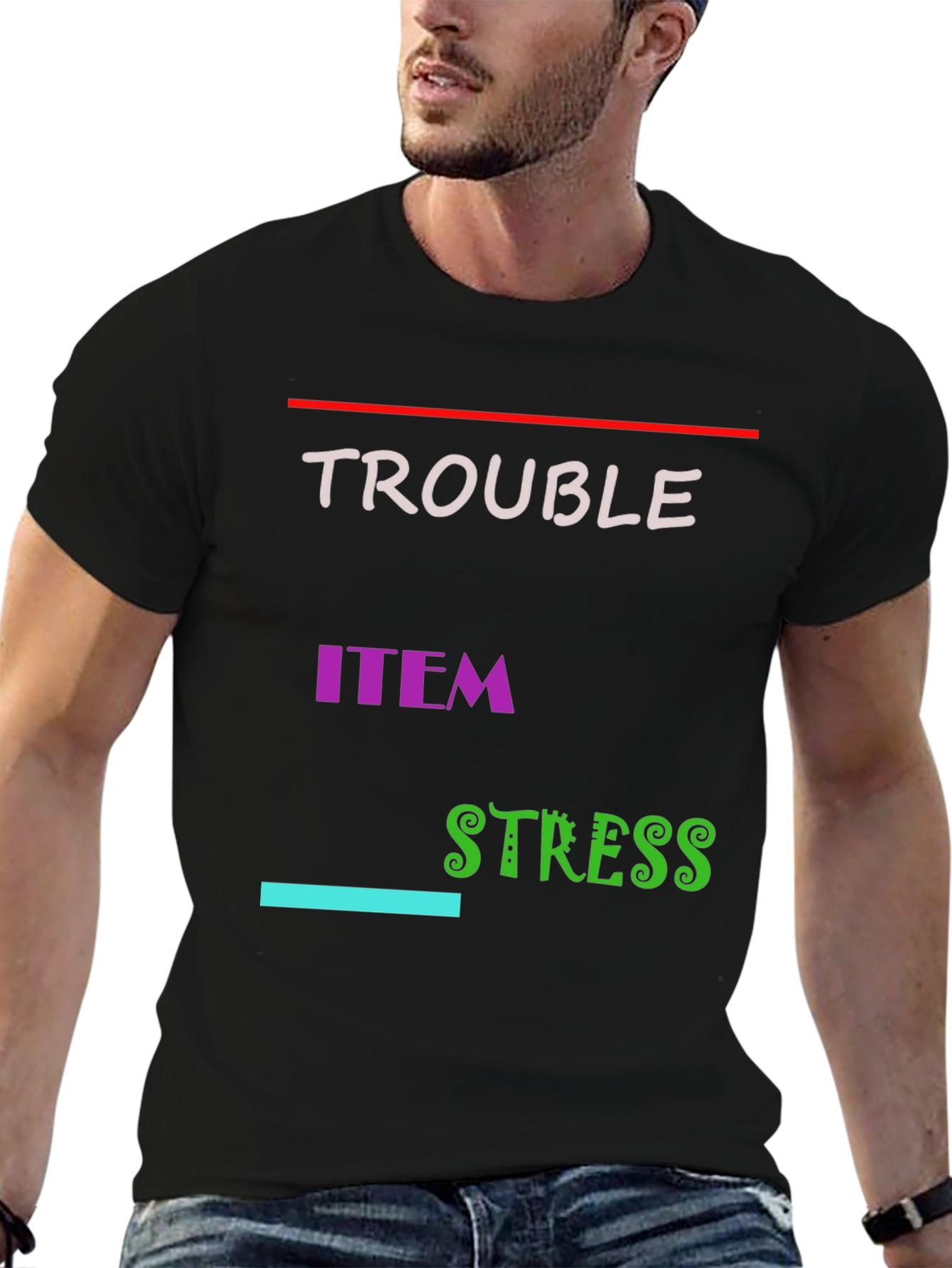 Trouble Item Stress Black Graphic T-Shirt