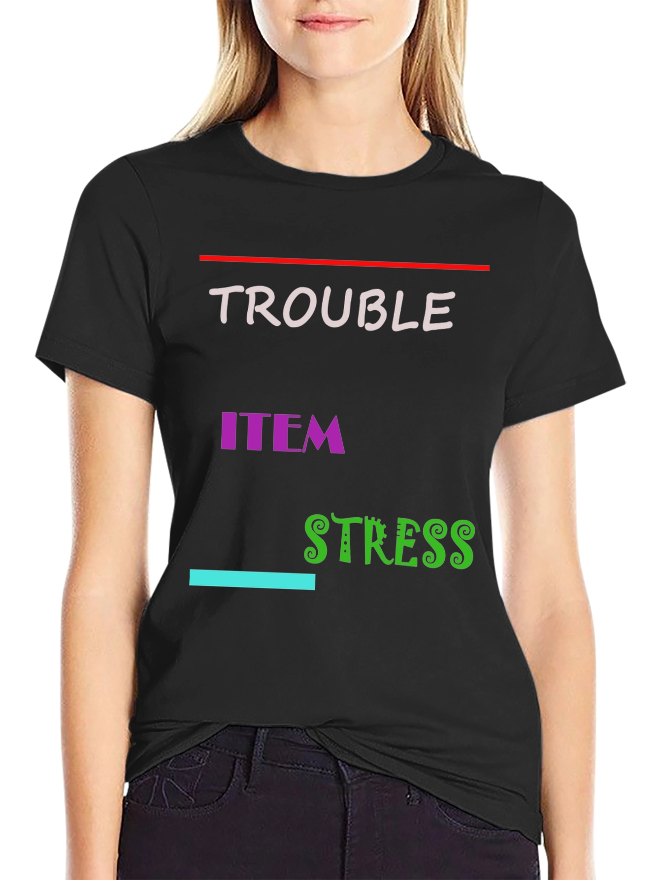 Trouble Item Stress Black Graphic T-Shirt