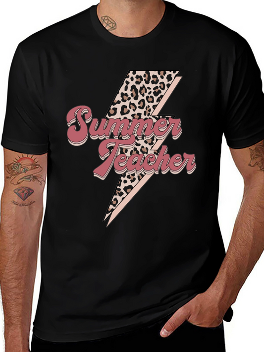 Summer Teacher Leopard Bolt Tee