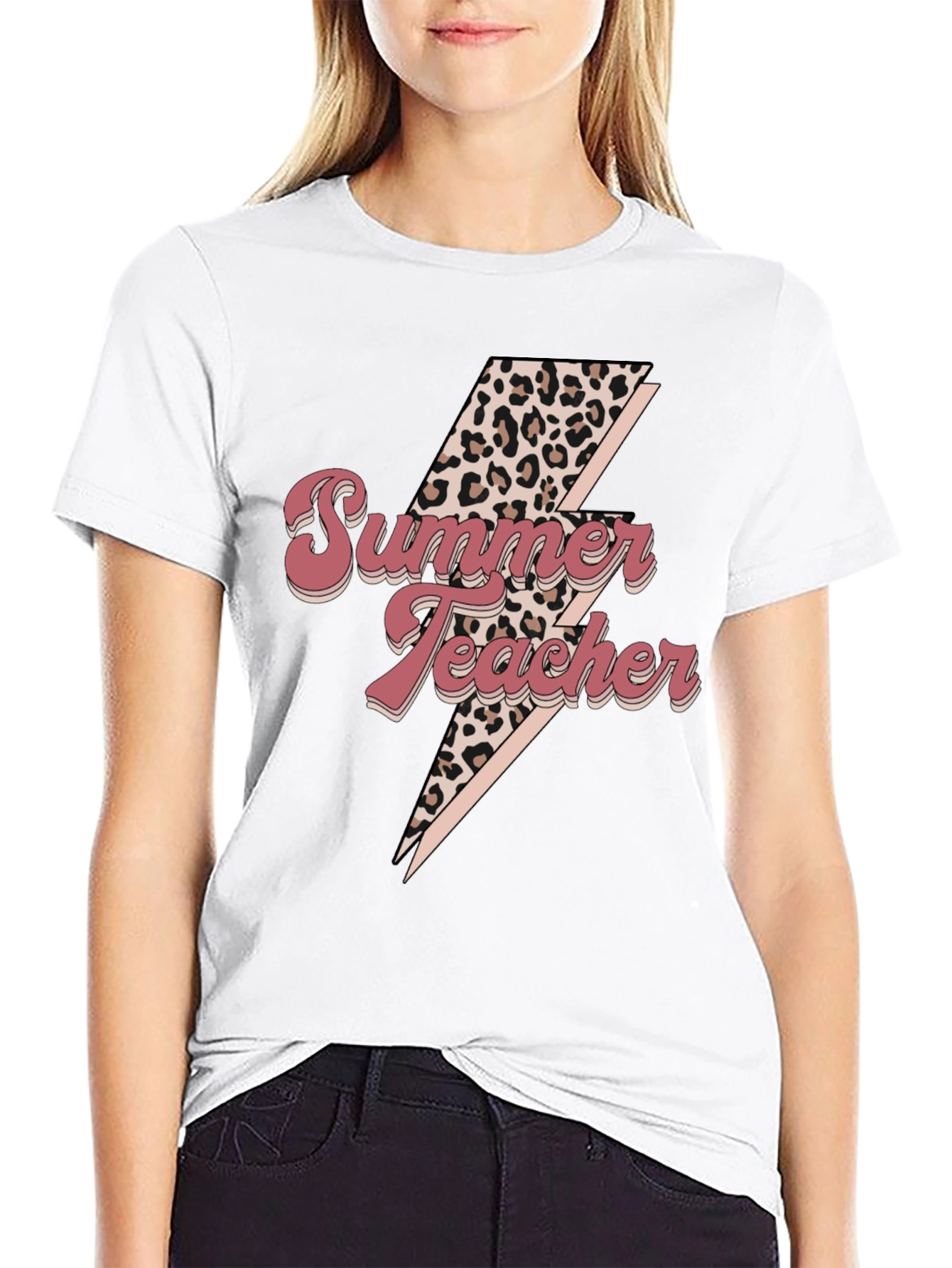Summer Teacher Leopard Bolt Tee