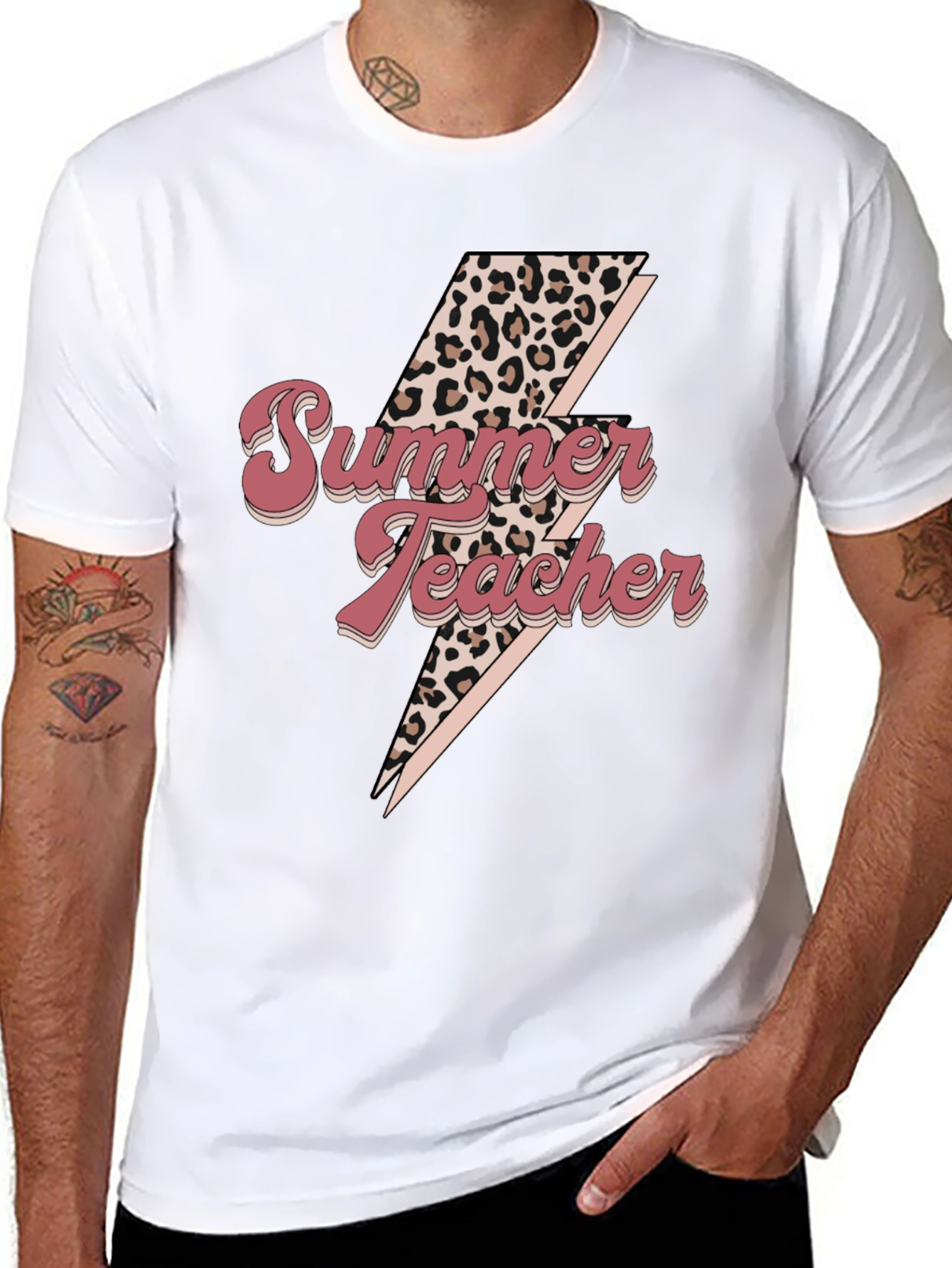 Summer Teacher Leopard Bolt Tee