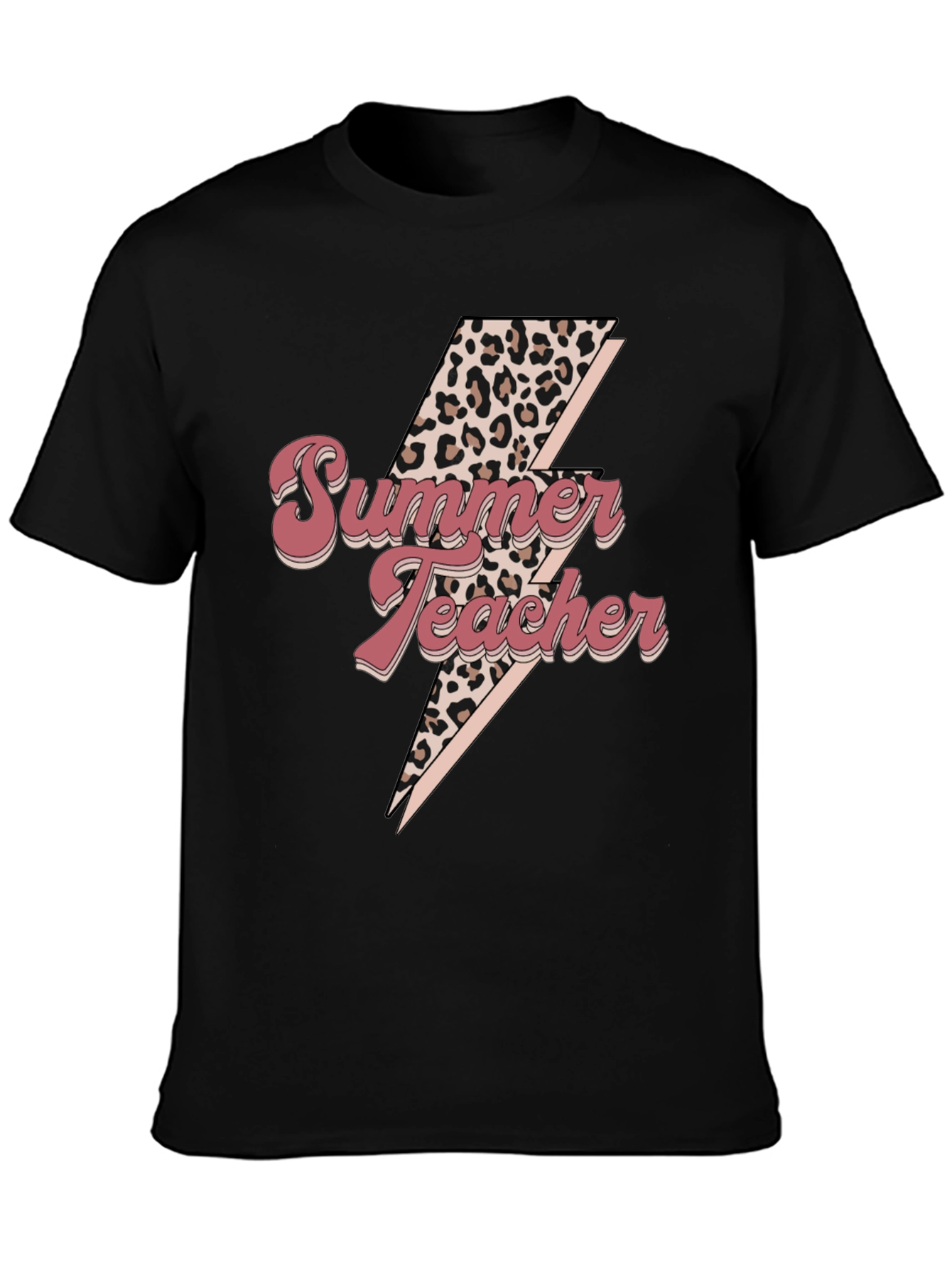 Summer Teacher Leopard Bolt Tee