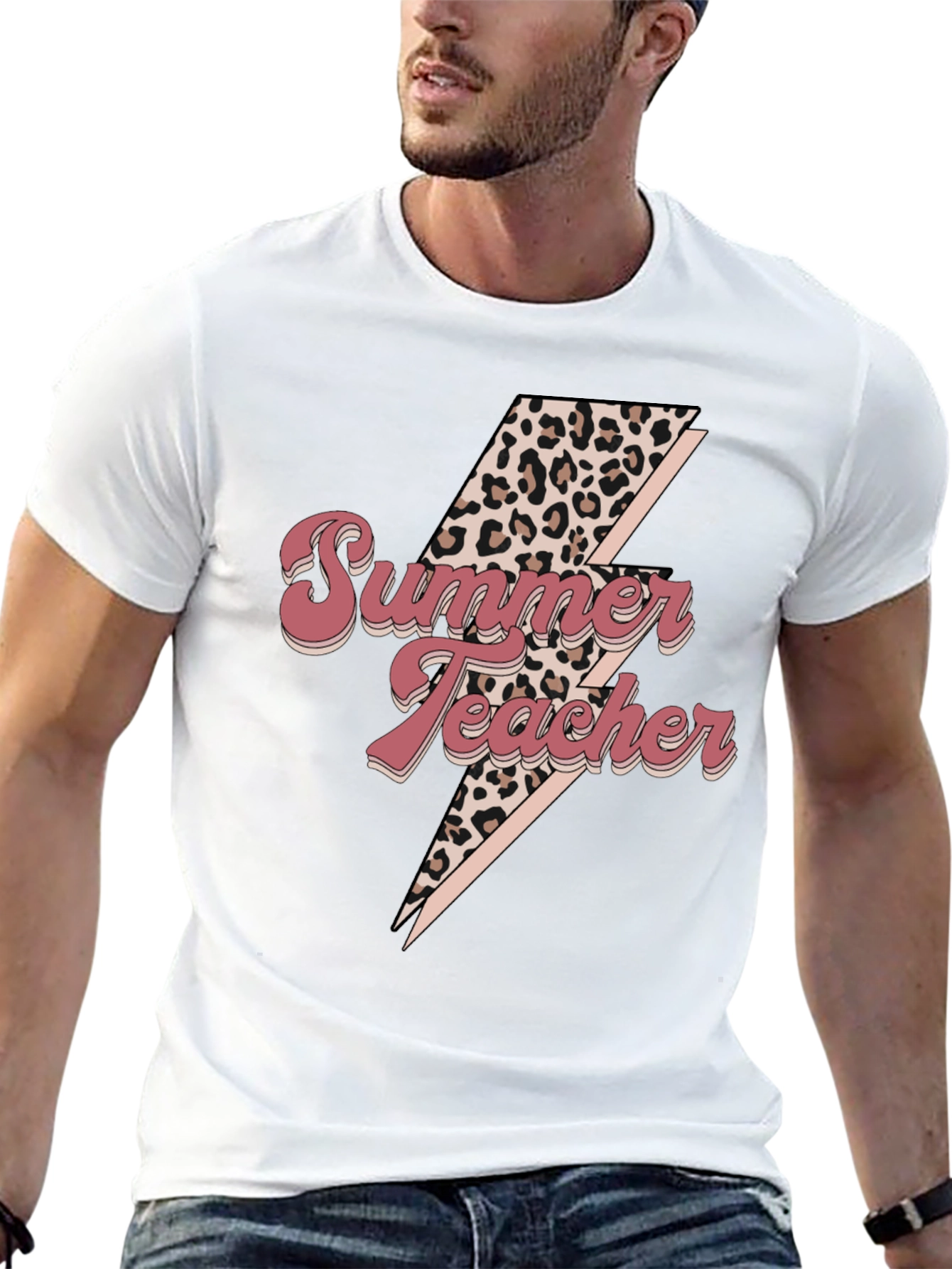 Summer Teacher Leopard Bolt Tee