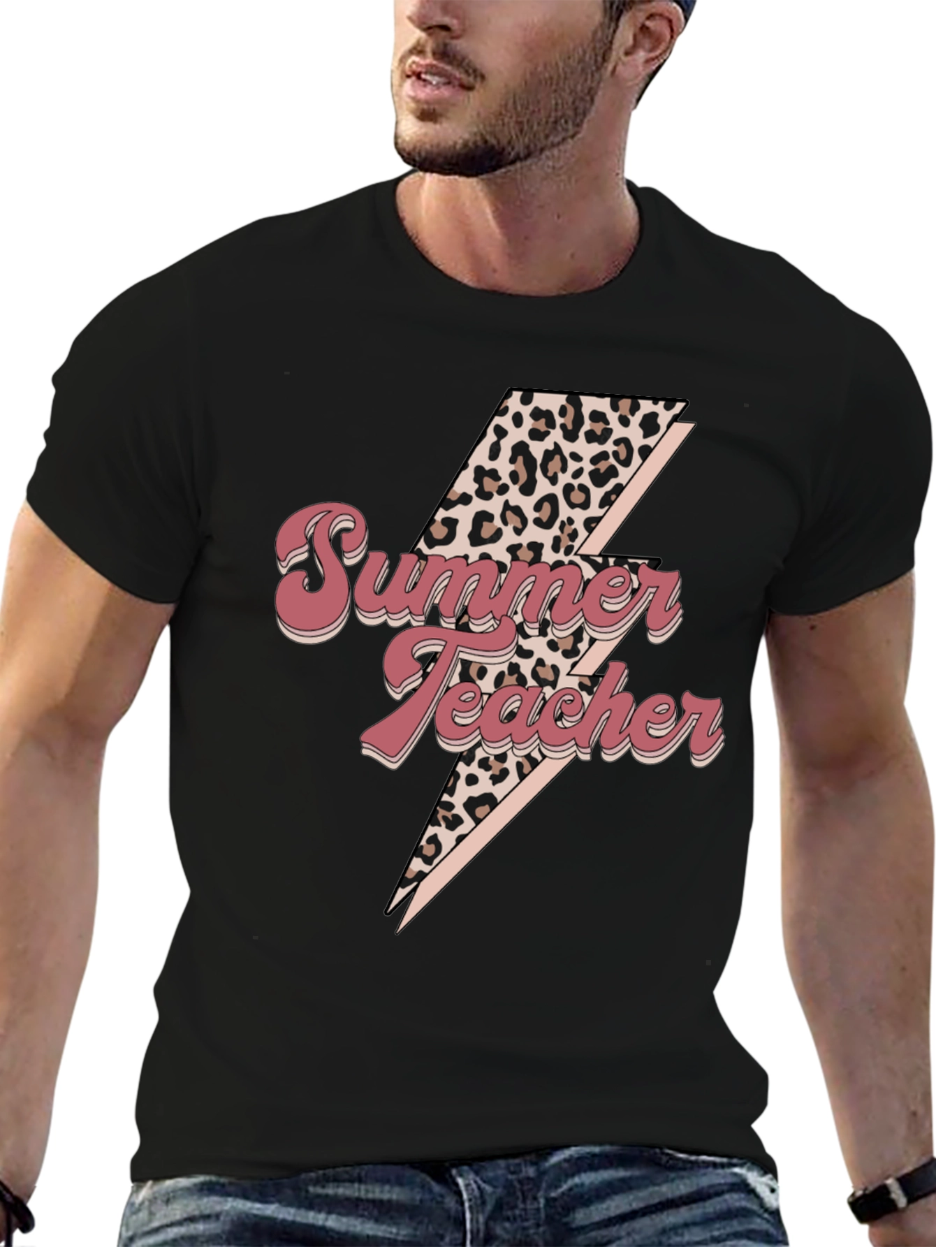 Summer Teacher Leopard Bolt Tee