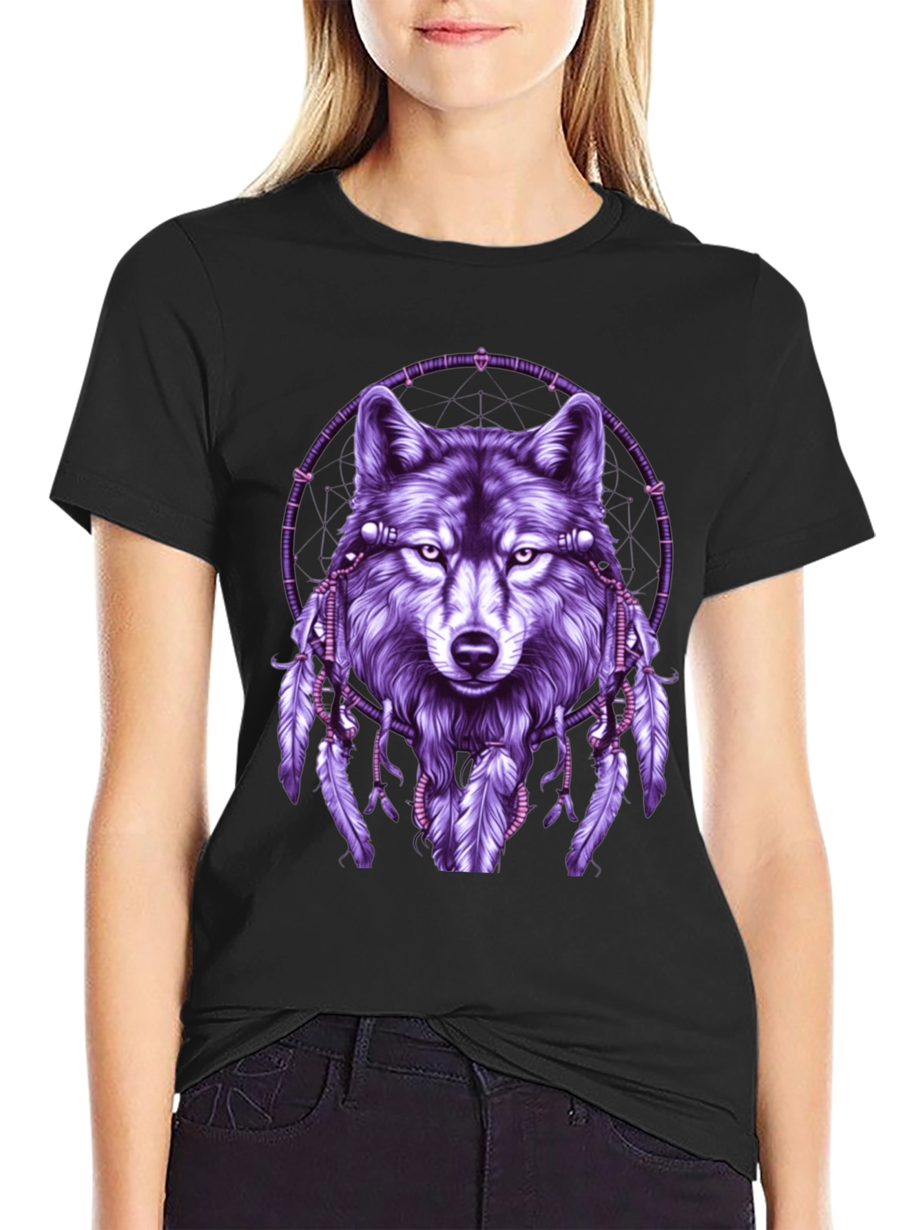 Wolf Dreamcatcher Graphic Tee - Black