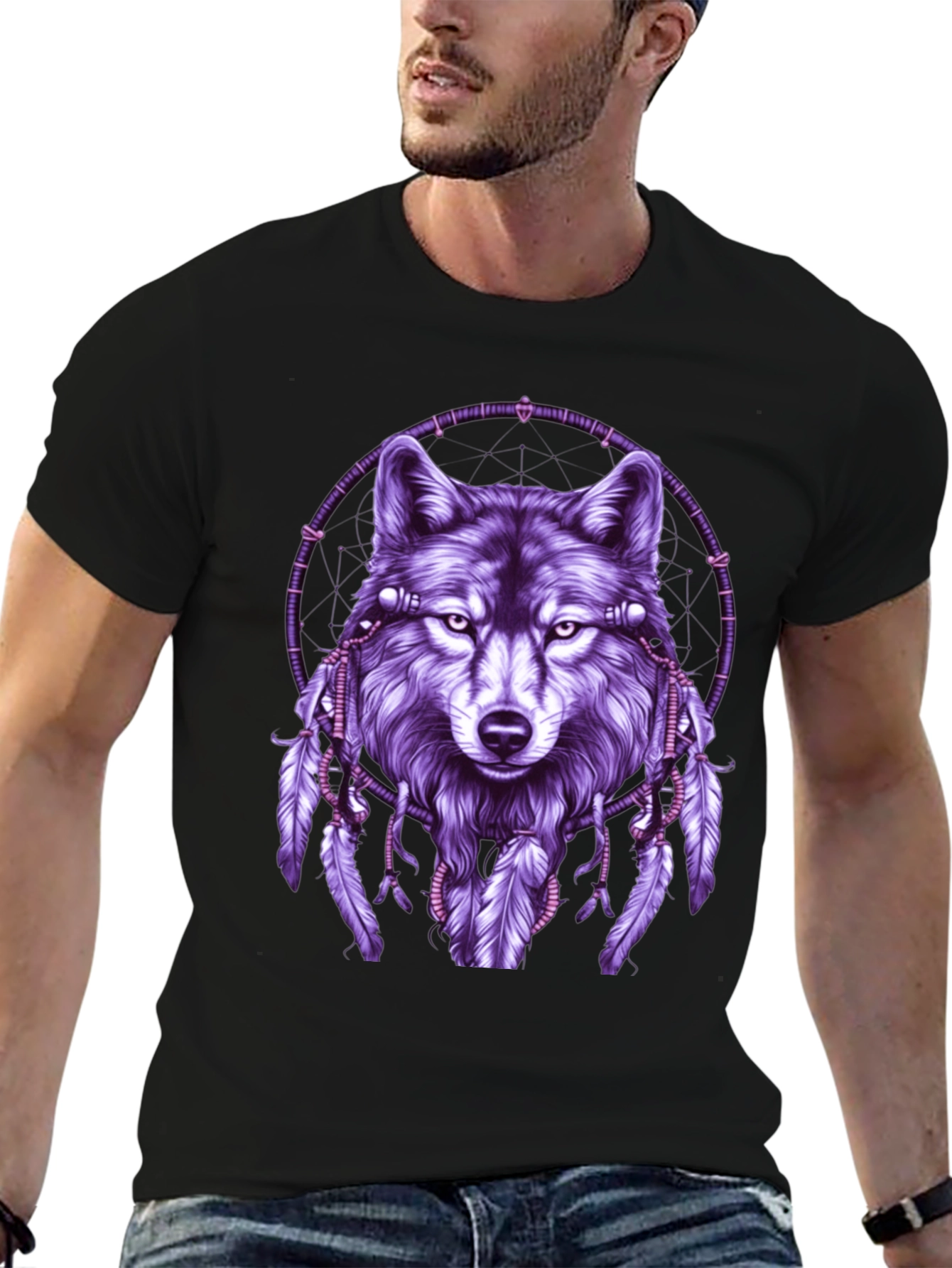 Wolf Dreamcatcher Graphic Tee - Black