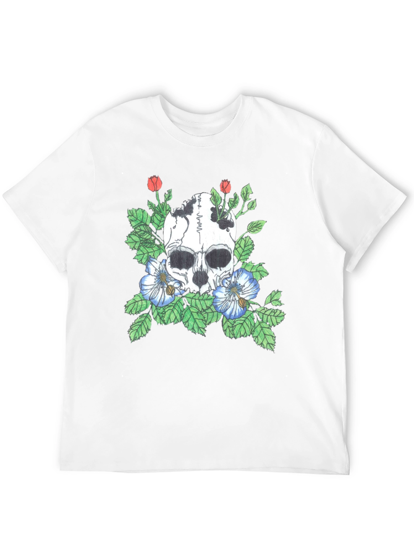 Skull and Flowers Graphic Tee - Black