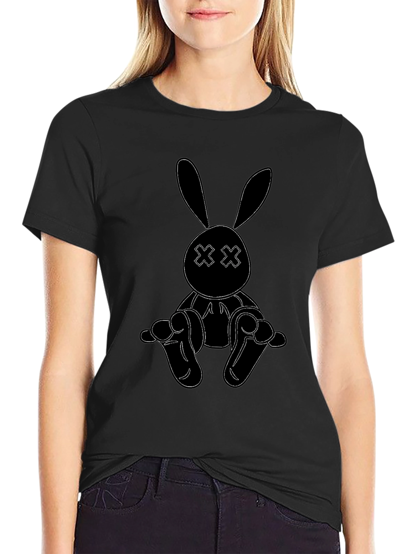 Black Bunny Outline Graphic Tee