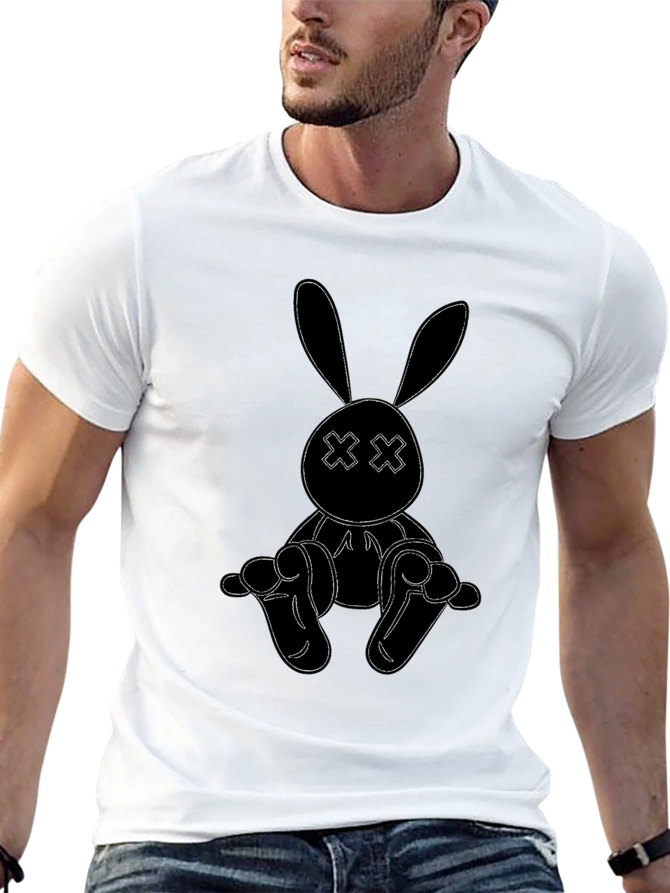 Black Bunny Outline Graphic Tee