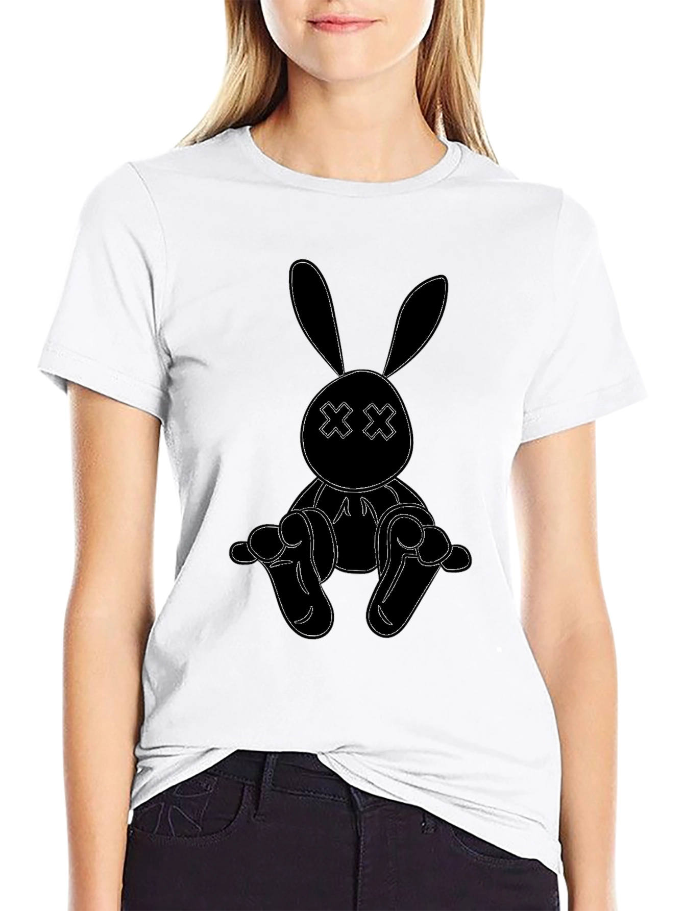 Black Bunny Outline Graphic Tee