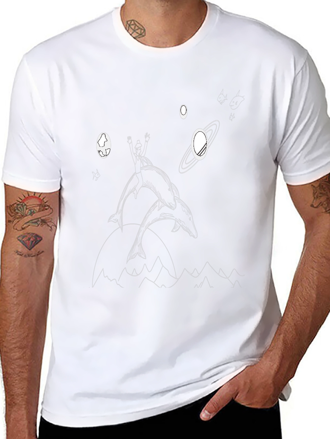 Dolphin Rider Graphic Tee - Black Cotton T-Shirt