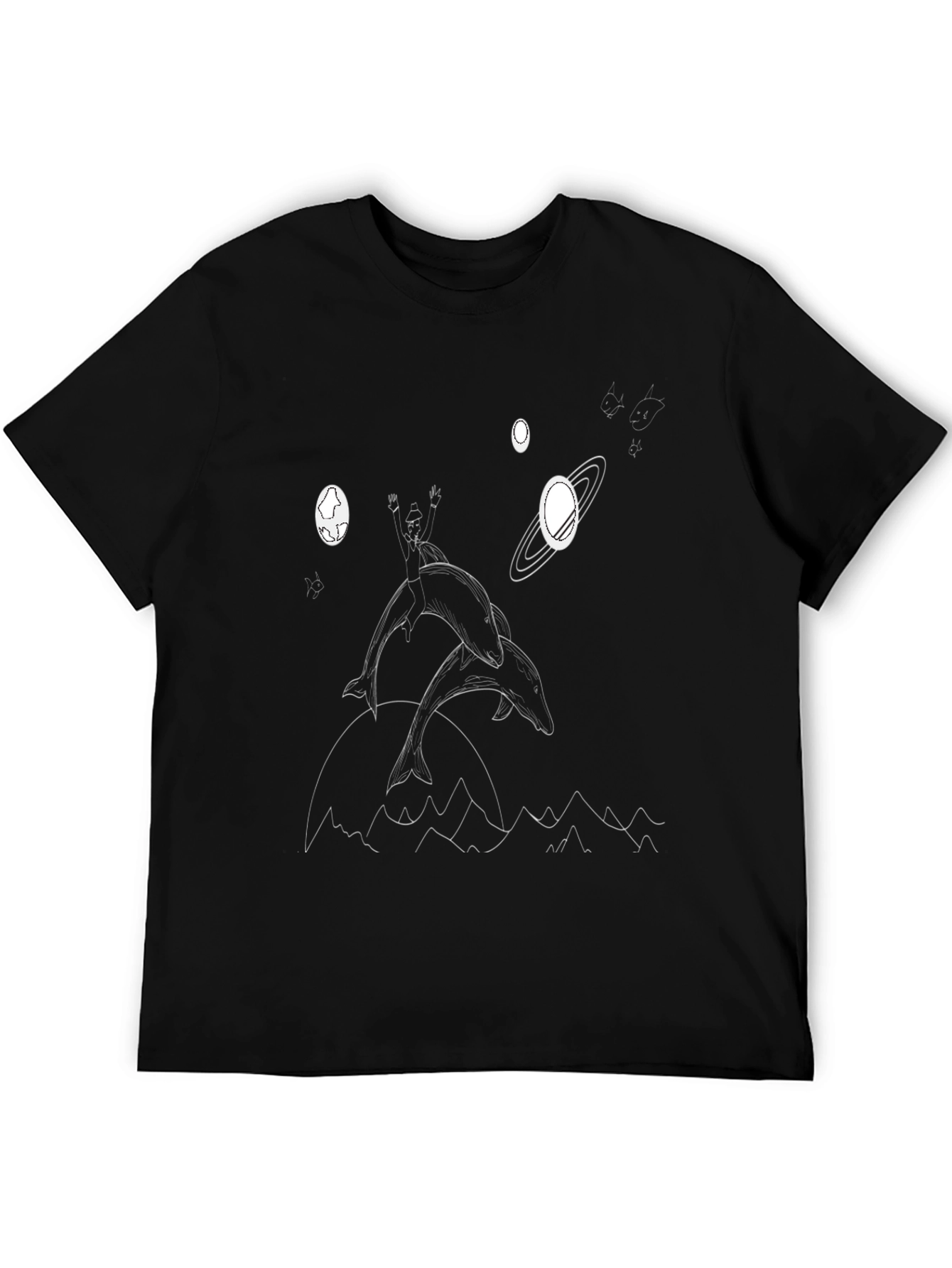 Dolphin Rider Graphic Tee - Black Cotton T-Shirt