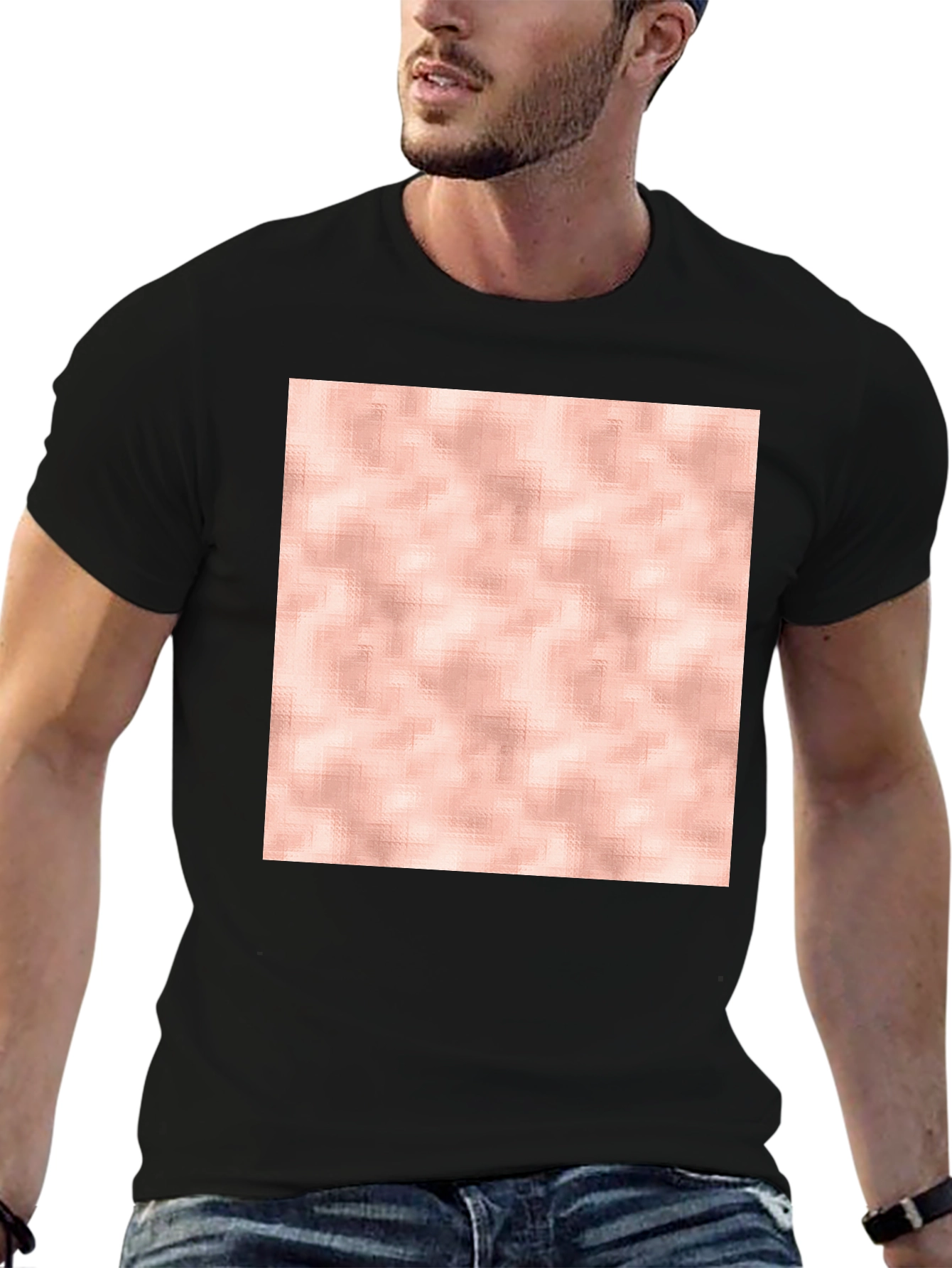 Stylish Black T-Shirt with Abstract Rose Gold Design
