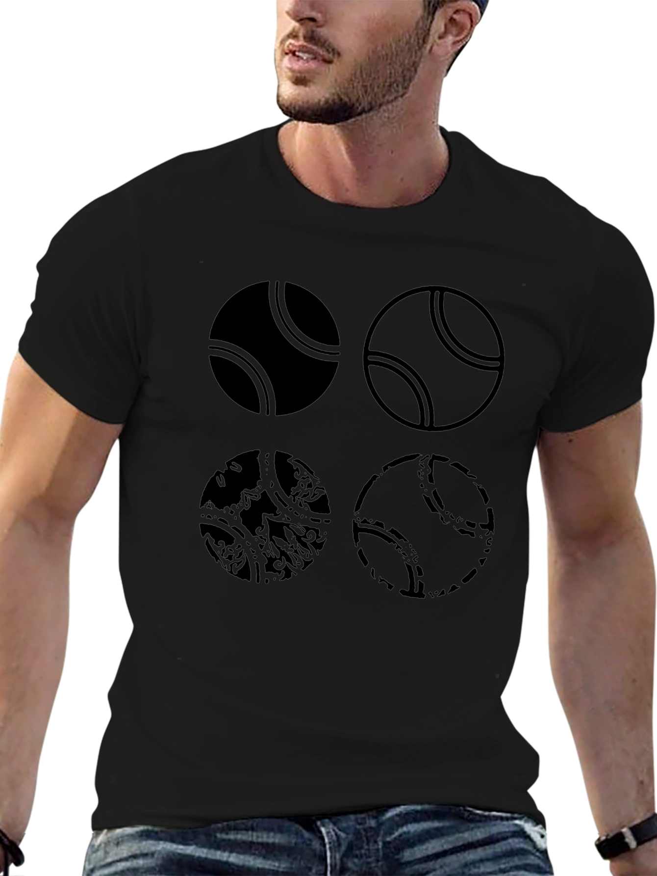Tennis Ball Graphic Tee - Black Cotton T-Shirt