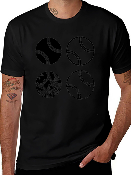 Tennis Ball Graphic Tee - Black Cotton T-Shirt
