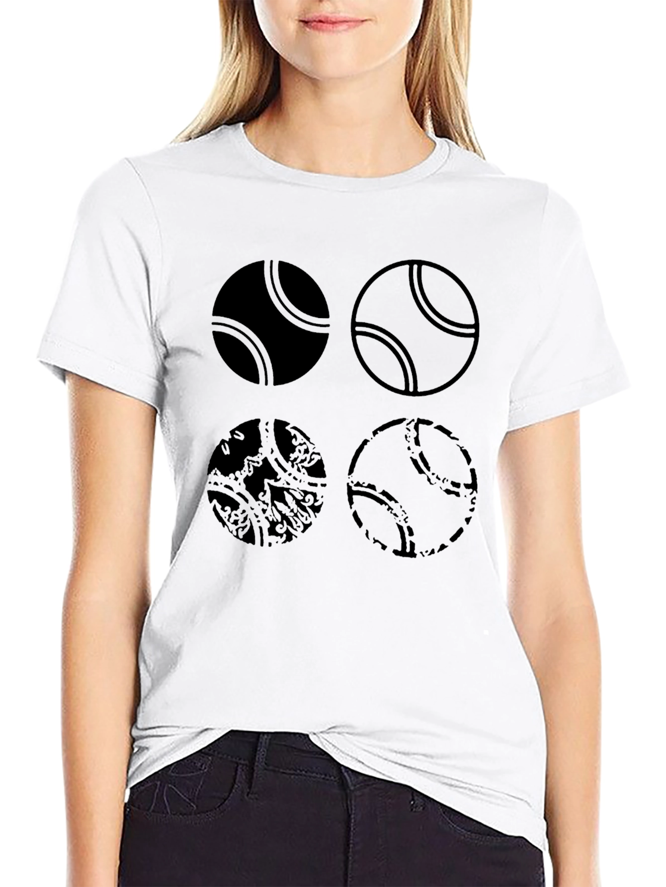 Tennis Ball Graphic Tee - Black Cotton T-Shirt