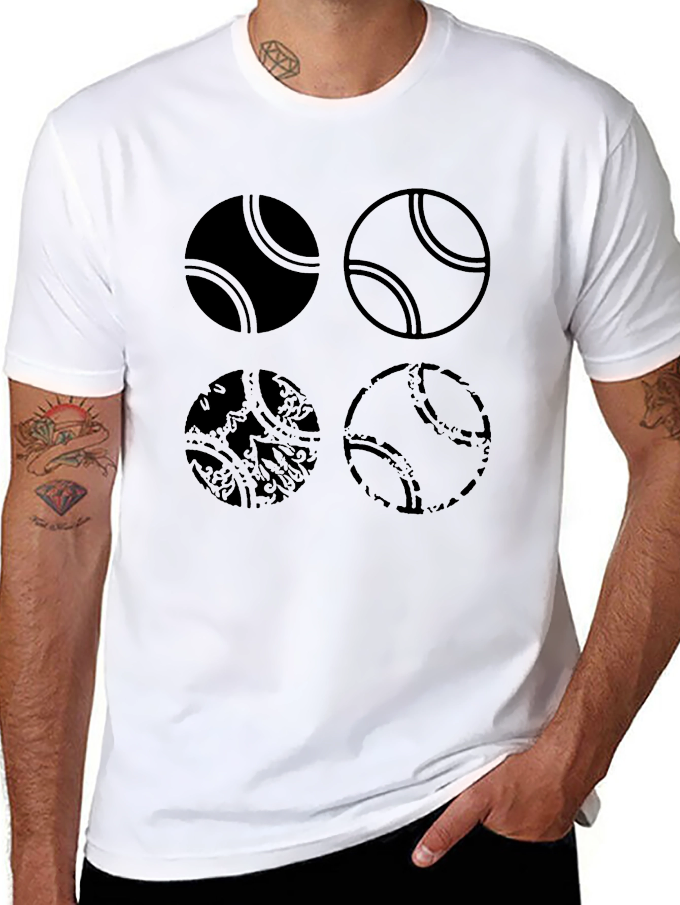Tennis Ball Graphic Tee - Black Cotton T-Shirt