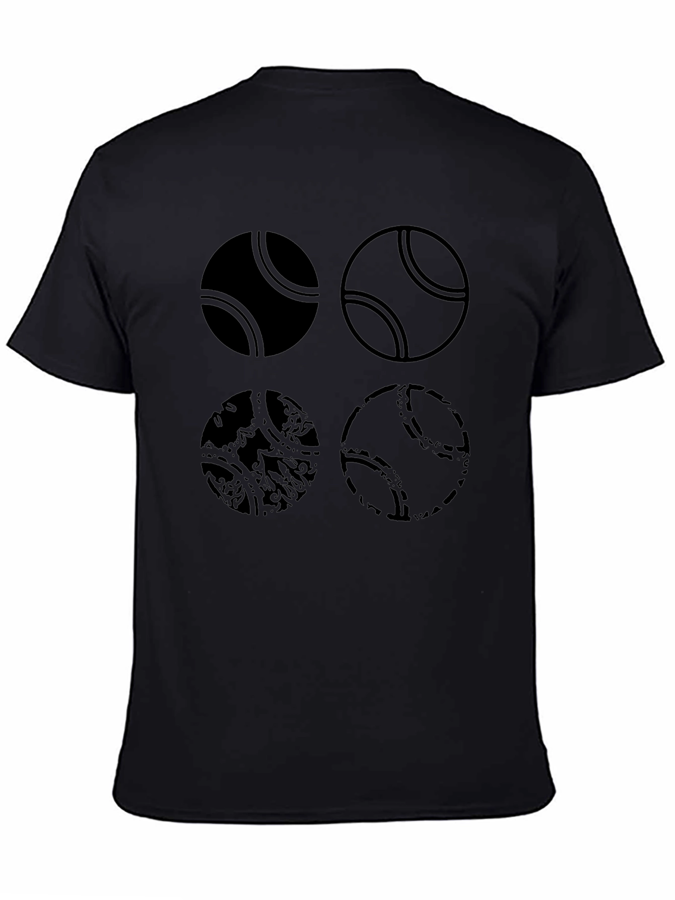 Tennis Ball Graphic Tee - Black Cotton T-Shirt