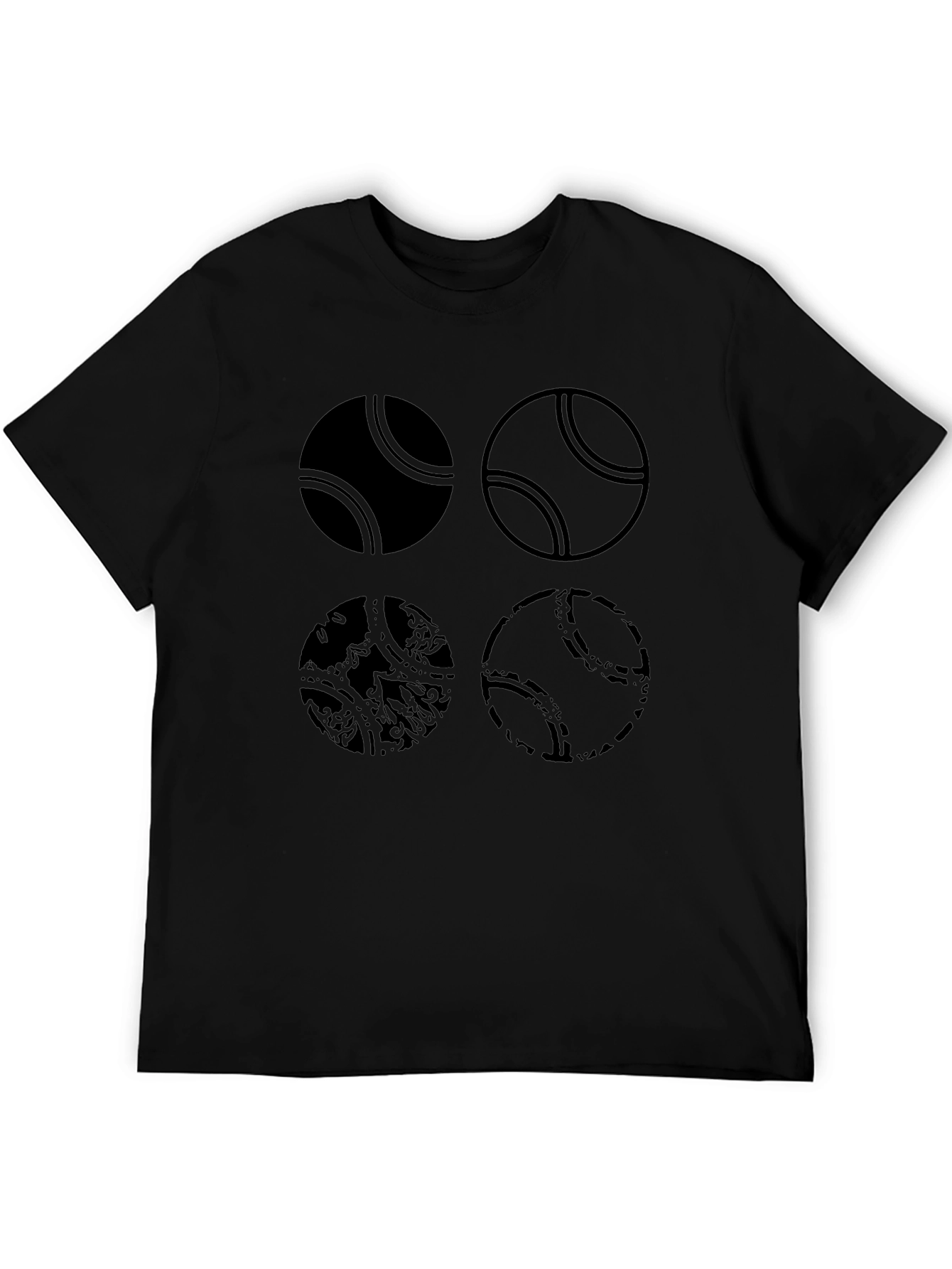 Tennis Ball Graphic Tee - Black Cotton T-Shirt