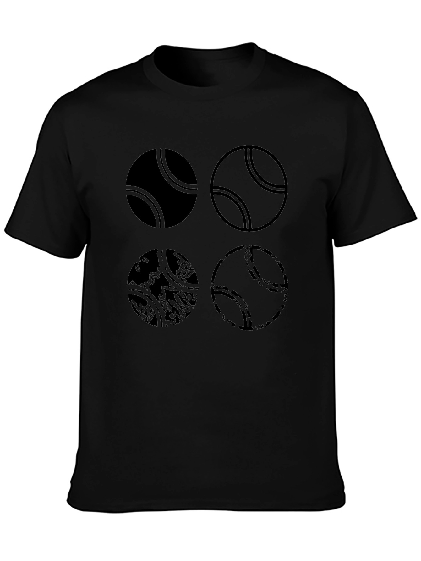 Tennis Ball Graphic Tee - Black Cotton T-Shirt