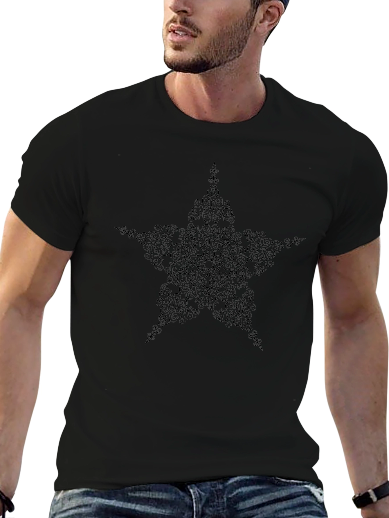 Stylish Black Star Swirl Graphic Tee