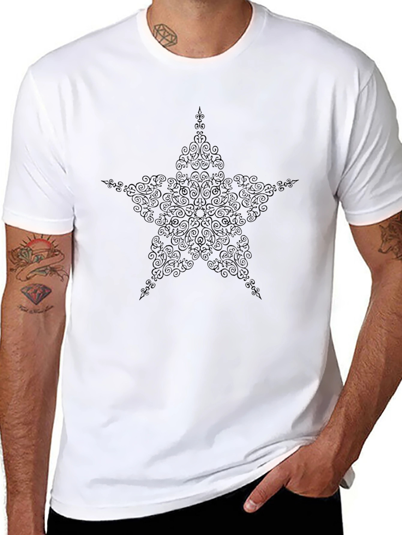 Stylish Black Star Swirl Graphic Tee