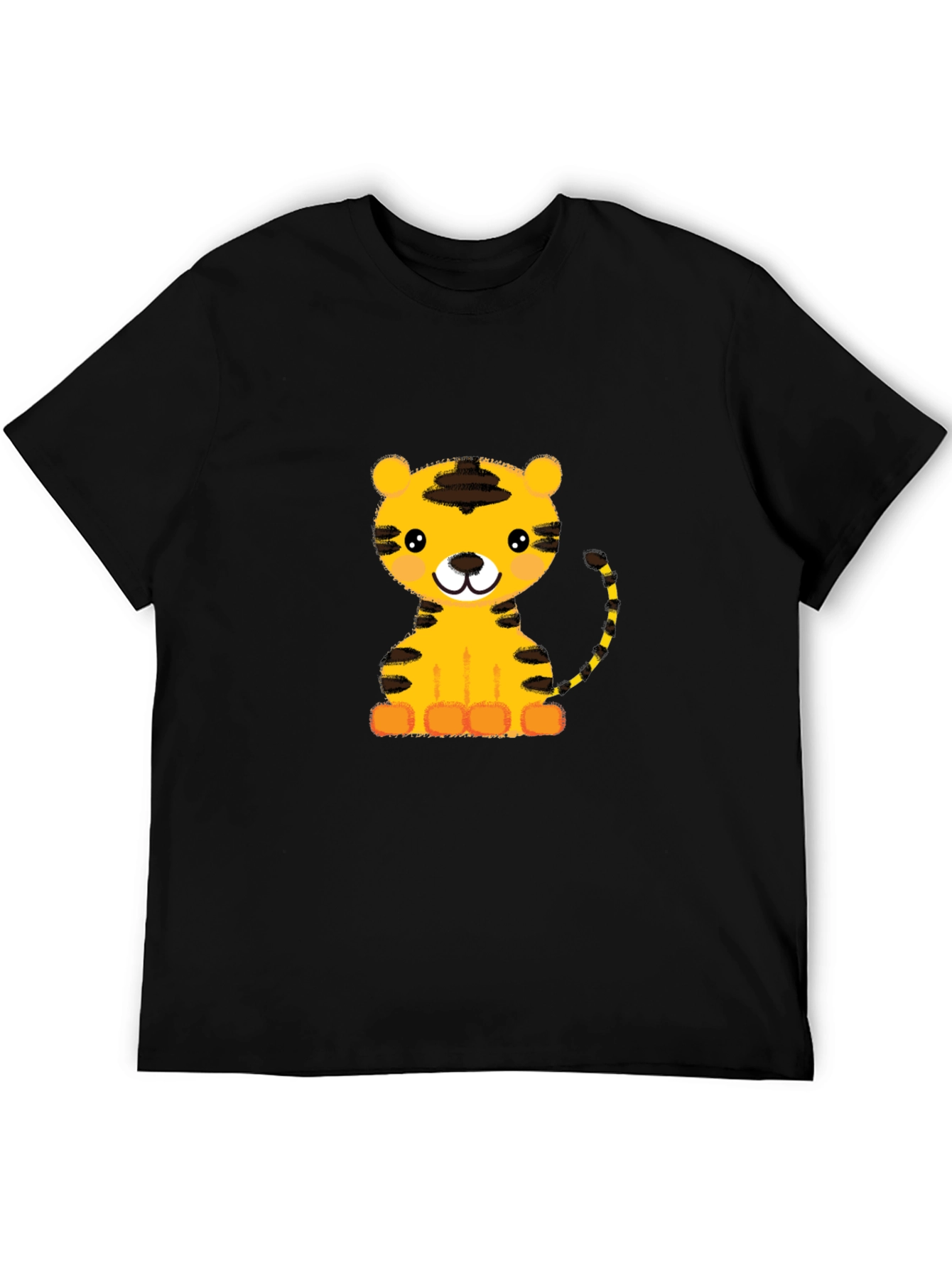 Cute Cartoon Tiger Graphic Black T-Shirt