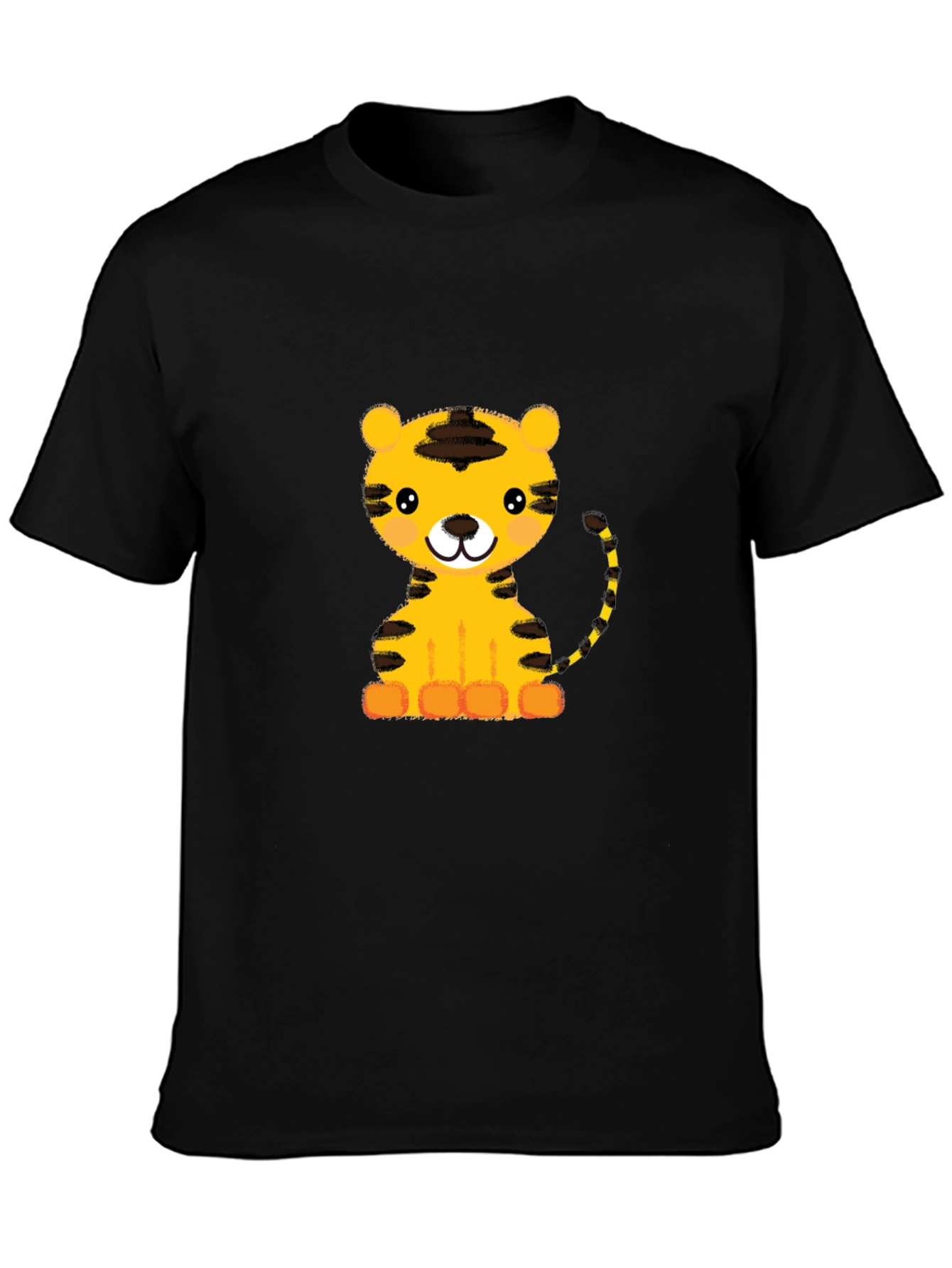 Cute Cartoon Tiger Graphic Black T-Shirt