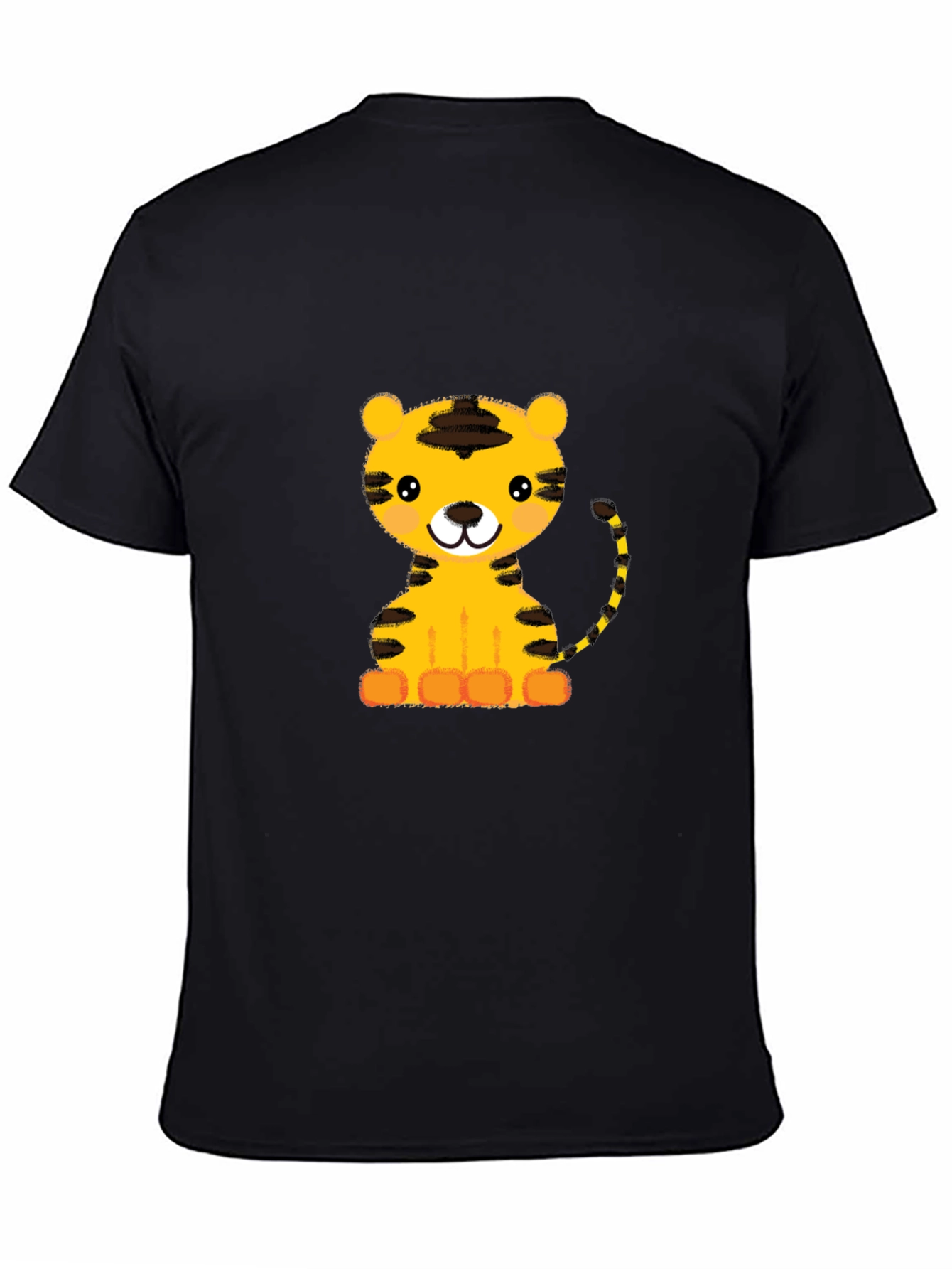 Cute Cartoon Tiger Graphic Black T-Shirt