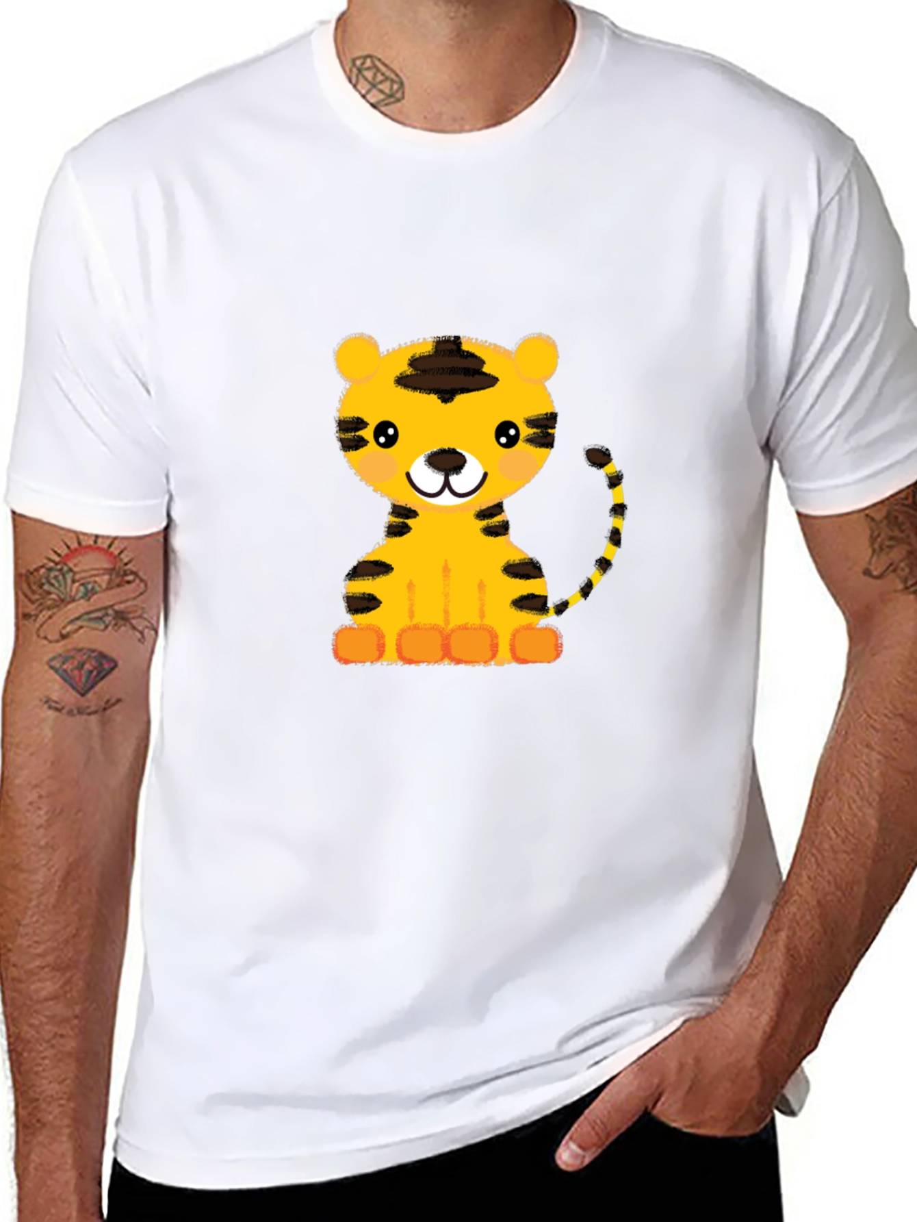Cute Cartoon Tiger Graphic Black T-Shirt