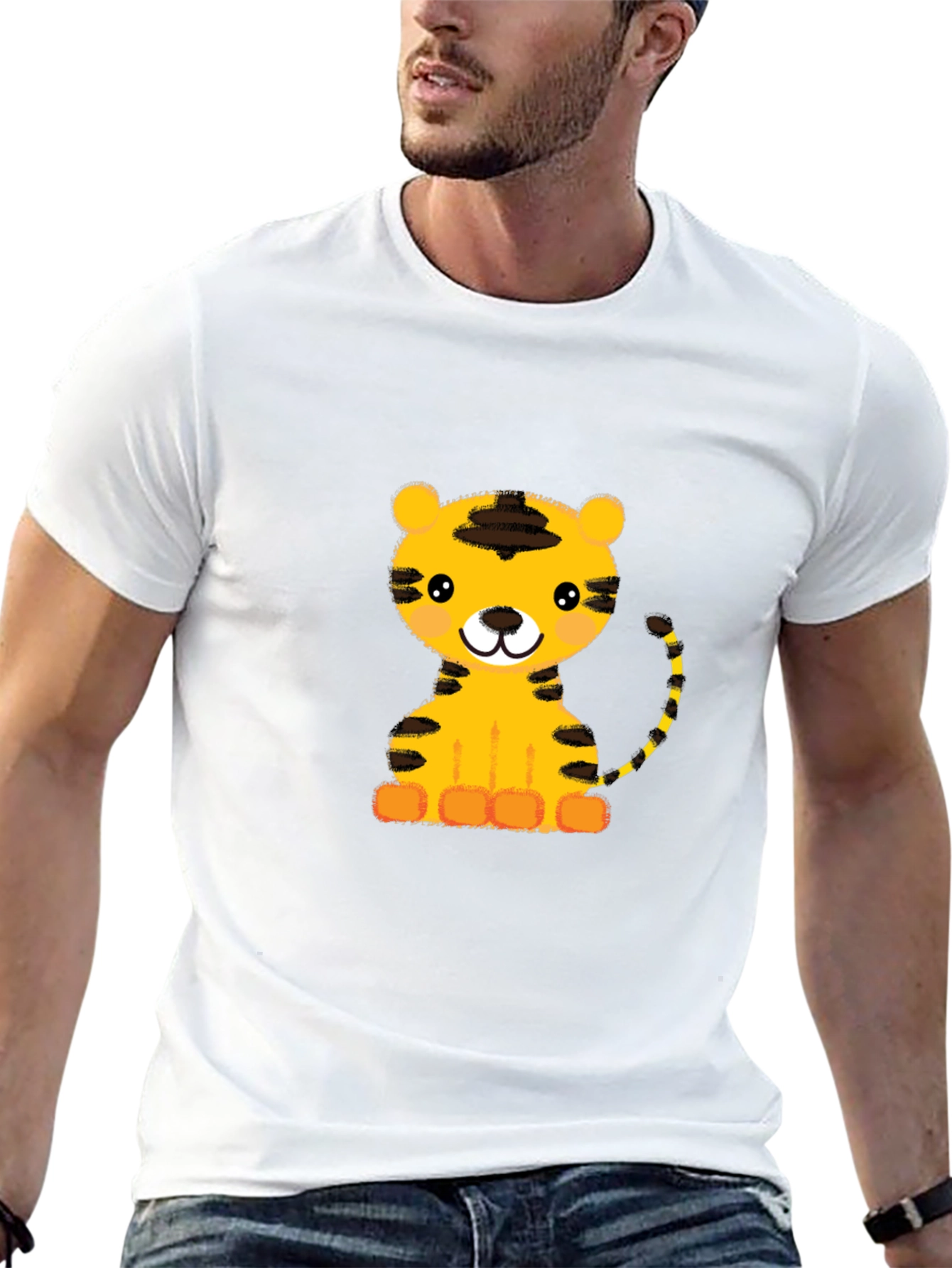 Cute Cartoon Tiger Graphic Black T-Shirt