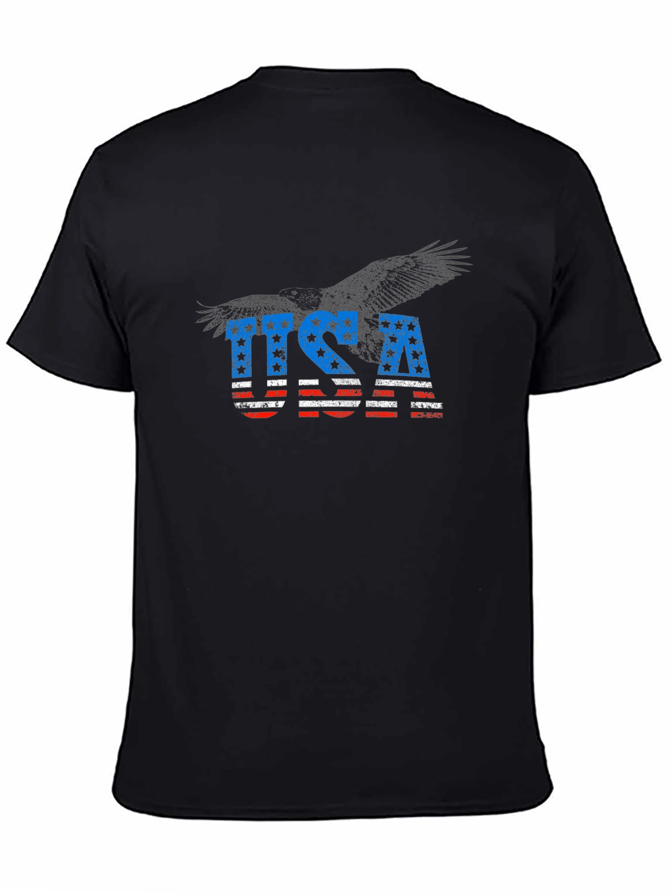 USA Flag Eagle Graphic Black T-Shirt