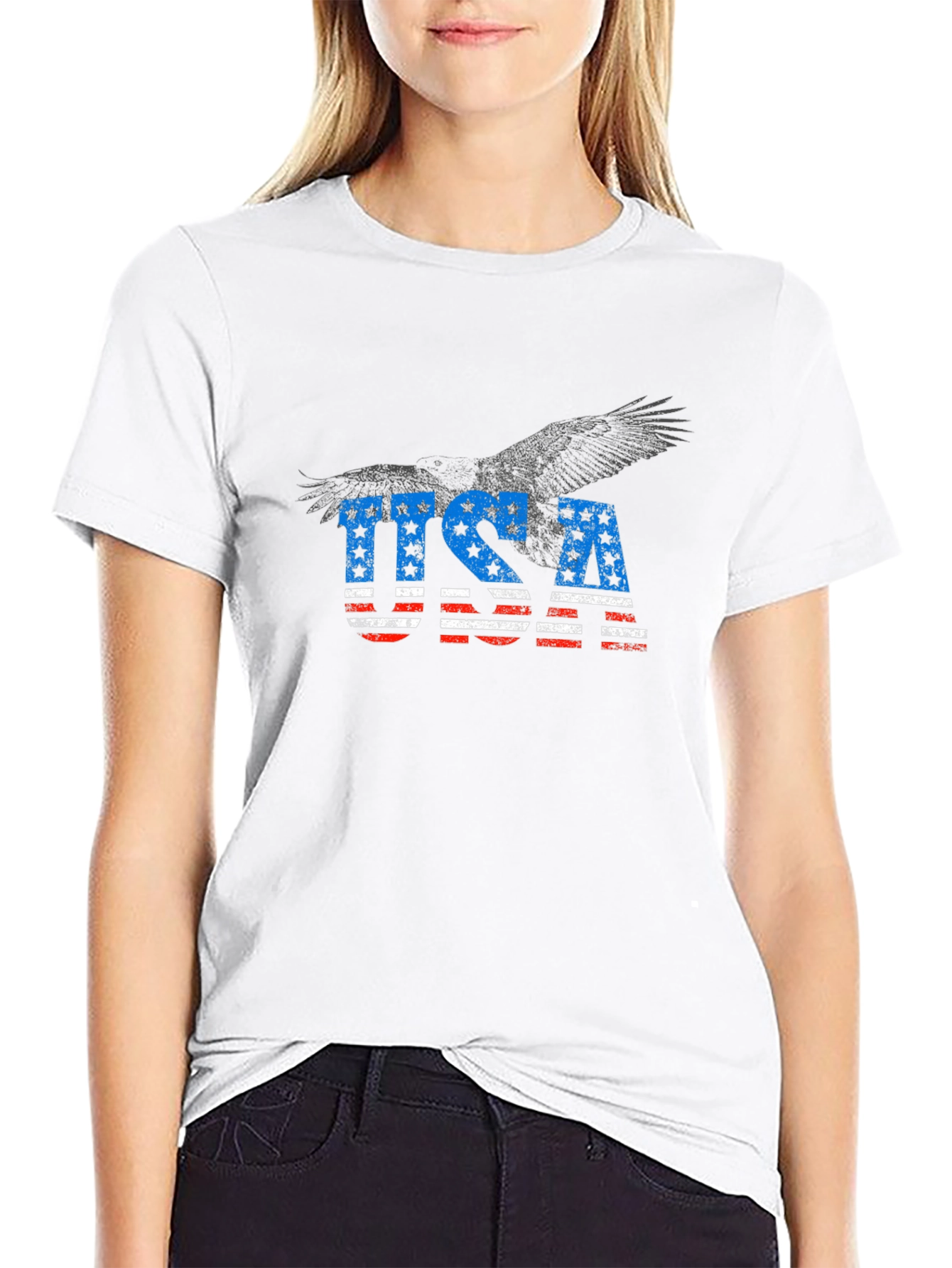 USA Flag Eagle Graphic Black T-Shirt