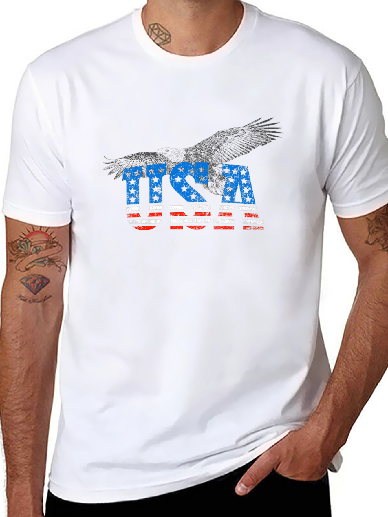 USA Flag Eagle Graphic Black T-Shirt
